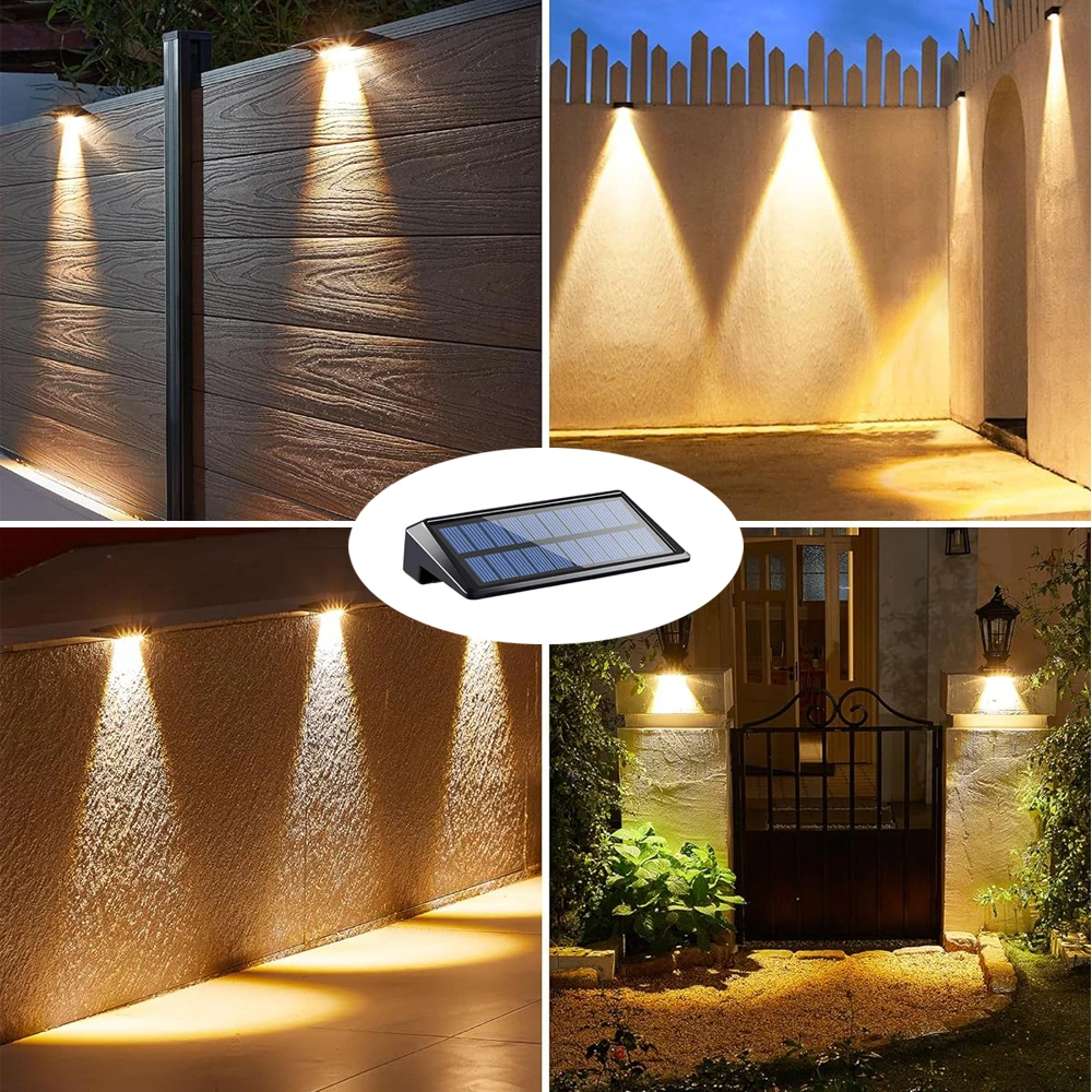 Imagem -06 - Luzes de Parede Solares ao ar Livre Waterprood Deck Luzes para Cerca Externa Luzes Solares para Quintal Parede Cerca Deck Calha Varanda 4leds