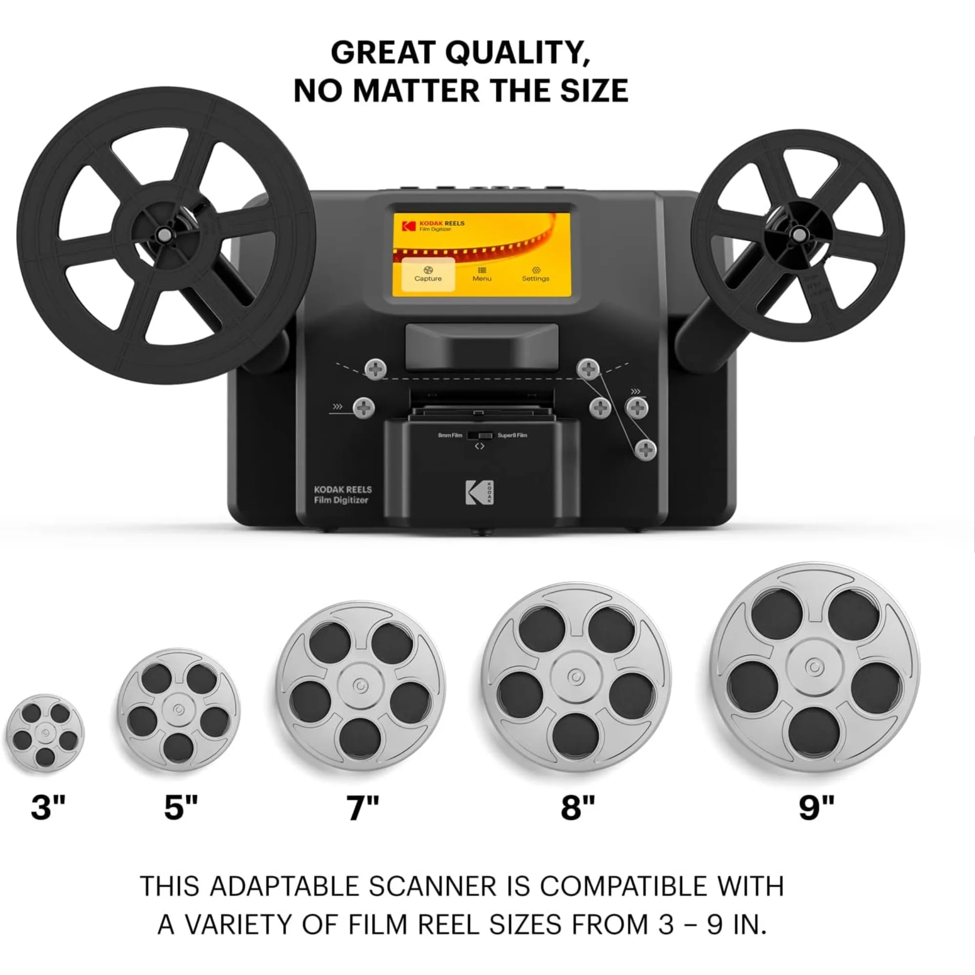 Kodak REELS 8mm & Super 8 Film Scanner & Converter, Slide Scanner with Big 5” Screen