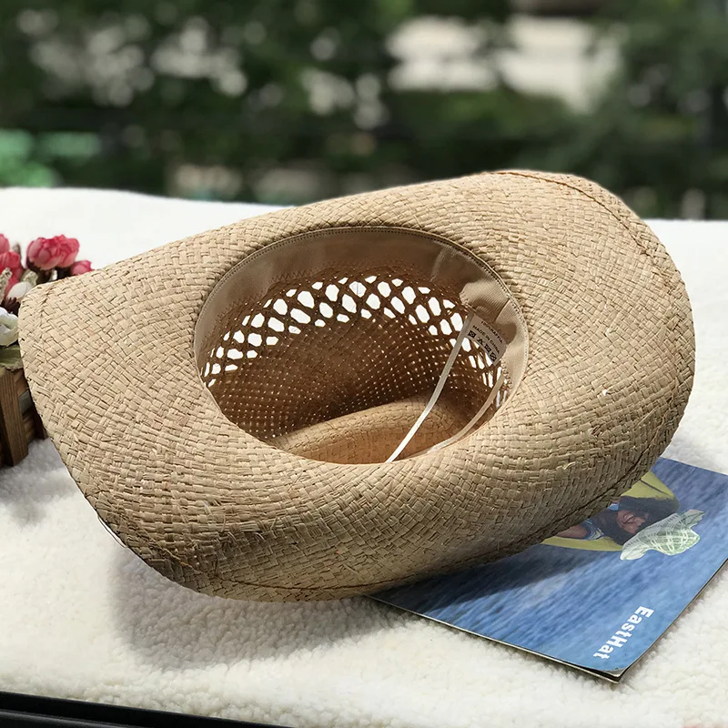 Men Women\'s Summer Hat Woven Printed Belt Sun Hat Cowboy Cowgirl Straw Hat for Women Cowboy Hat Shapeable Brim Beach Hat Cowgirl