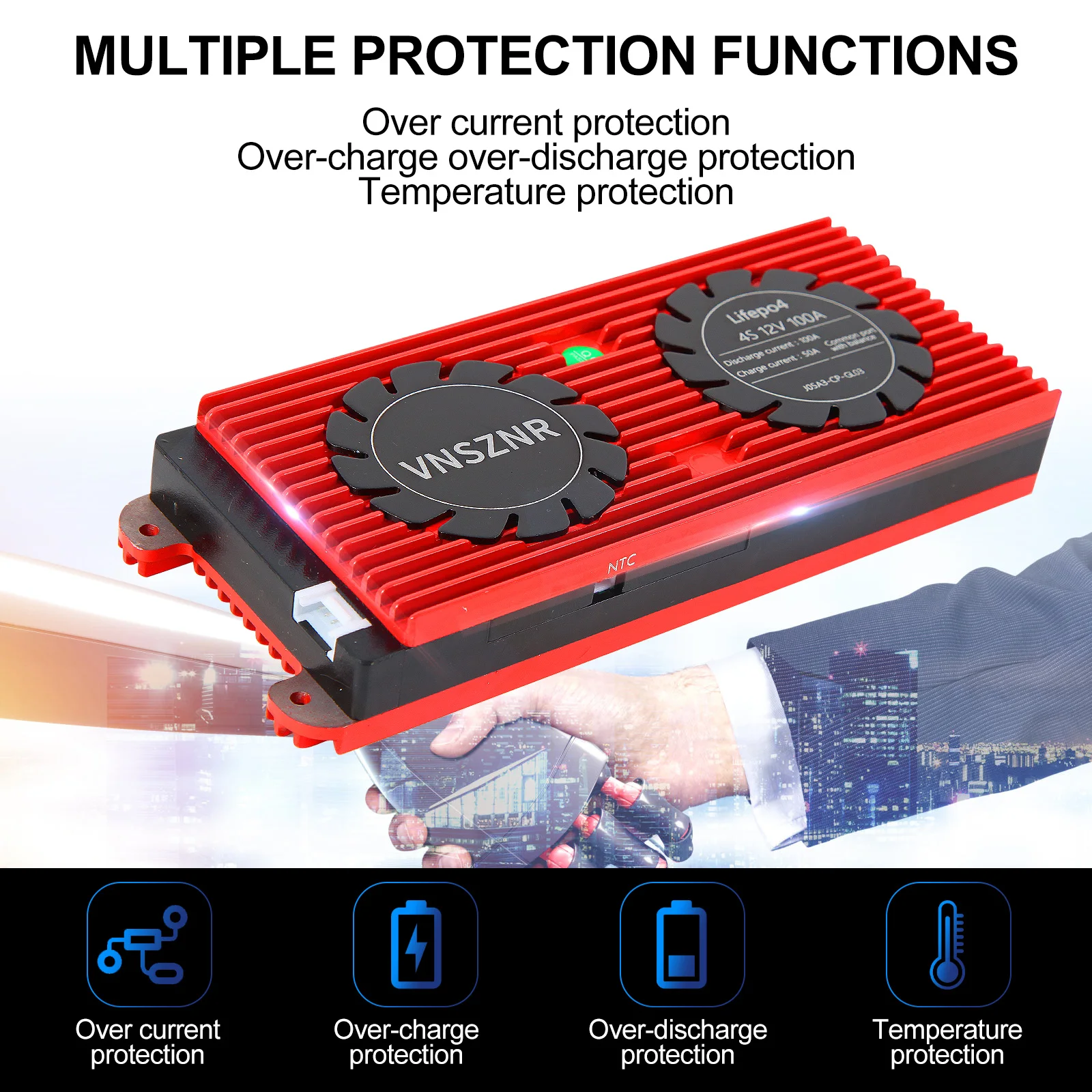 VNSZNR 40A LiFePO4 Smart BMS 18650 BMS 3S 12V 4S 16S 48V Li-Ion BMS10S 36V 24V 60V 5S 6S 7S 8S 13S 14S 15S Bluetooth Balance BMS