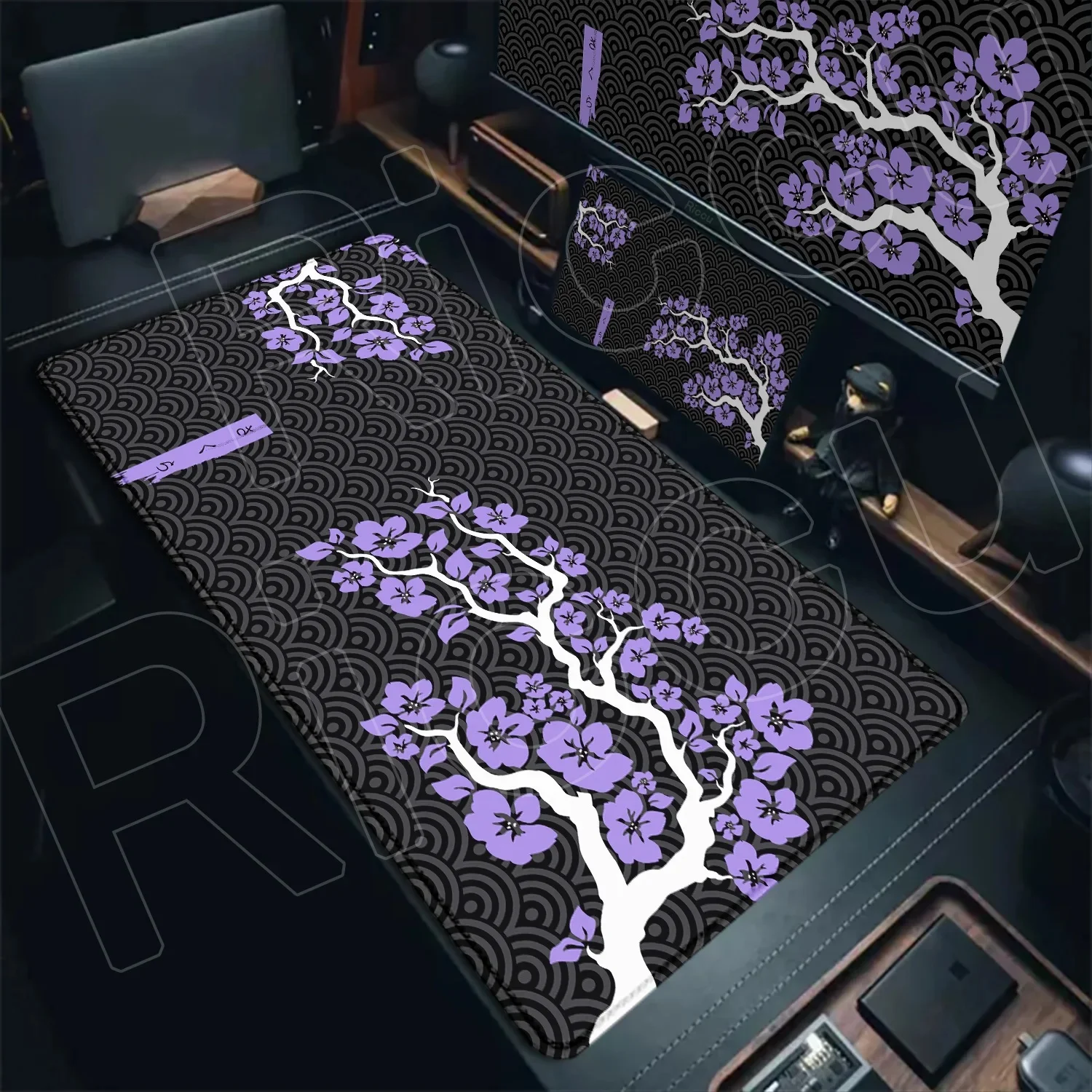 120x60cm Duża podkładka pod mysz Sakura Gamer Mousepad XXXL Podkładka pod mysz Akcesoria komputerowe Gumowa podkładka na biurko Fioletowy kwiat wiśni Podkładki pod klawiaturę — zdjęcie produktu 7