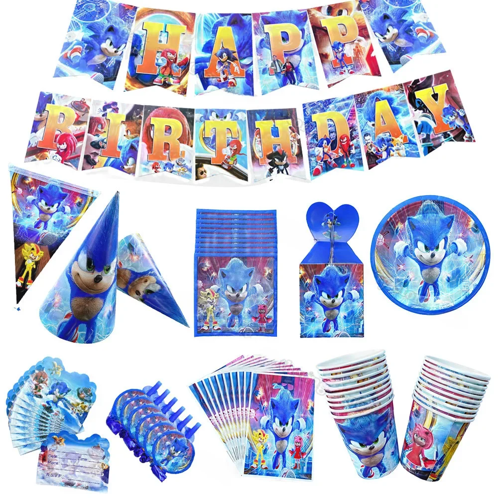 Soniced Lightning Hedgehog Anime Figur Spielzeug Geschenk Party Supplies Tisch Zubehör Pappbecher