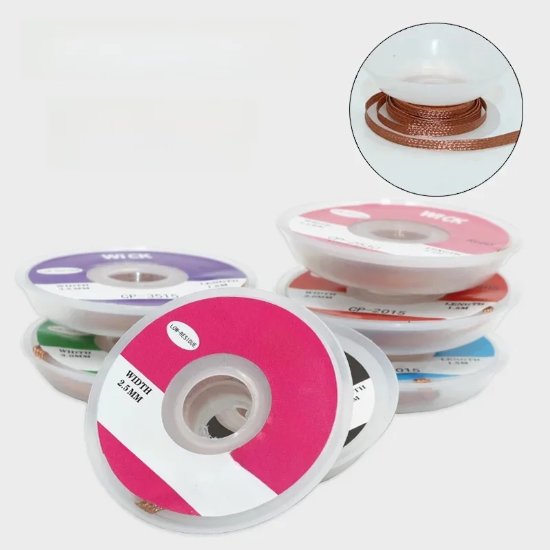 Maille à dessouder tressée 1.0/1.5/2.0/2.5/3.0/3.5/4mm, mèche dissolvant de soudure, fil de cuivre, ventouse en étain pour outil de soudage PCB BGA