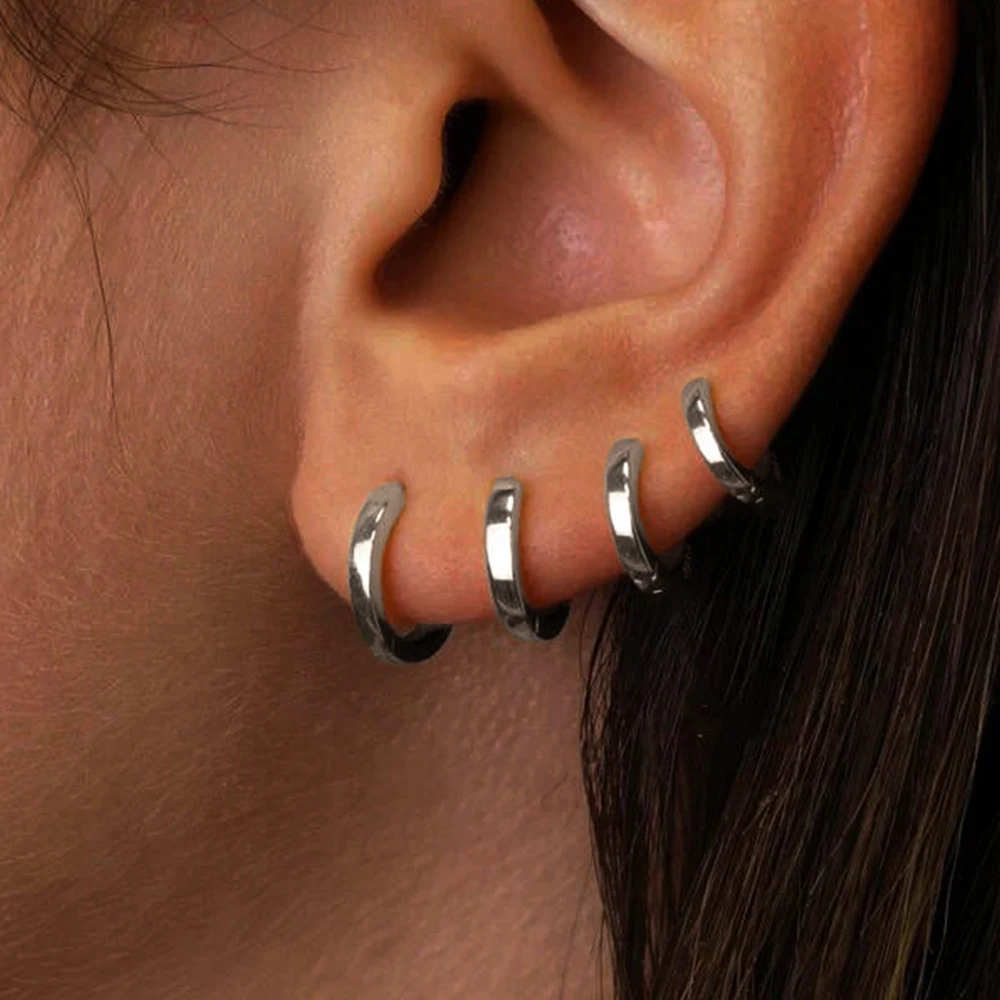 3-4 Pairs Minimalist Chic Invisible Huggie Gold Plated Copper Hoop Earrings for Women Simple Glossy Tiny Stackable Ear Jewelry image 3