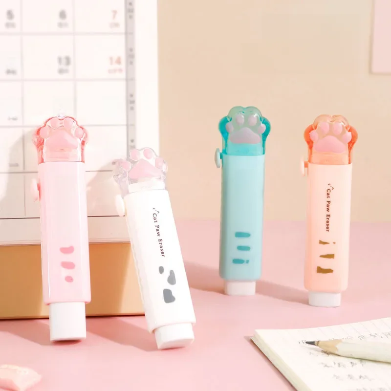 Gommes à effacer portables en caoutchouc, design patte de chat, Kawaii, aléatoire, 1 pièce, pour fournitures scolaires et de bureau, cadeau, papeterie
