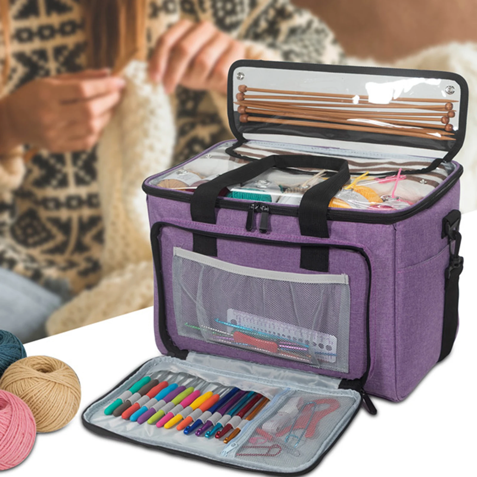 

Knitting Bag Yarn Holder for Crafting Accessories Sewing Supplies Large Capacity Yarn Storage Tote for Beginner Crocheter Gift