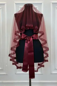 Elegante Borgonha Set Vow nupcial, Waterstone Hina Videira, Selo Lantejoula, 6 PCs