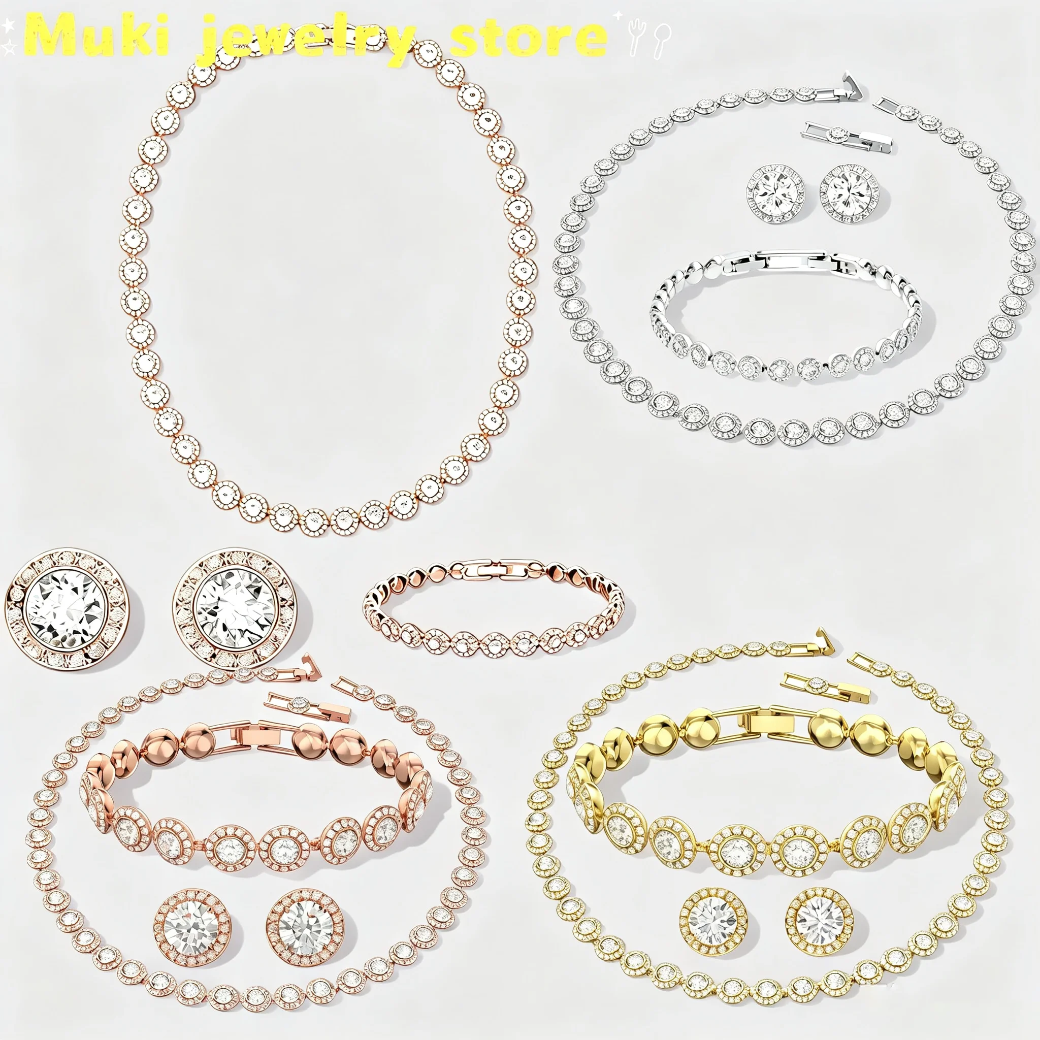 Collar de Cristal Blanco Charms 2026, Conjunto de Joyería Fina para Mujer, Diseño Exclusivo, Pulsera y Aretes de Lujo Ligero