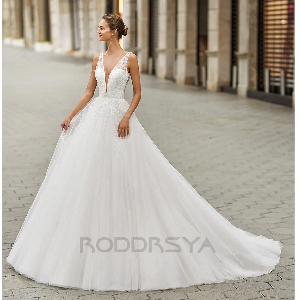 RODDRSYA Boho Elegante Hochzeit Kleid Für Frauen 2023 Tiefe V-ausschnitt Perlen Pailletten Backless Vestidos De Novia Nach Maß Plus Größe