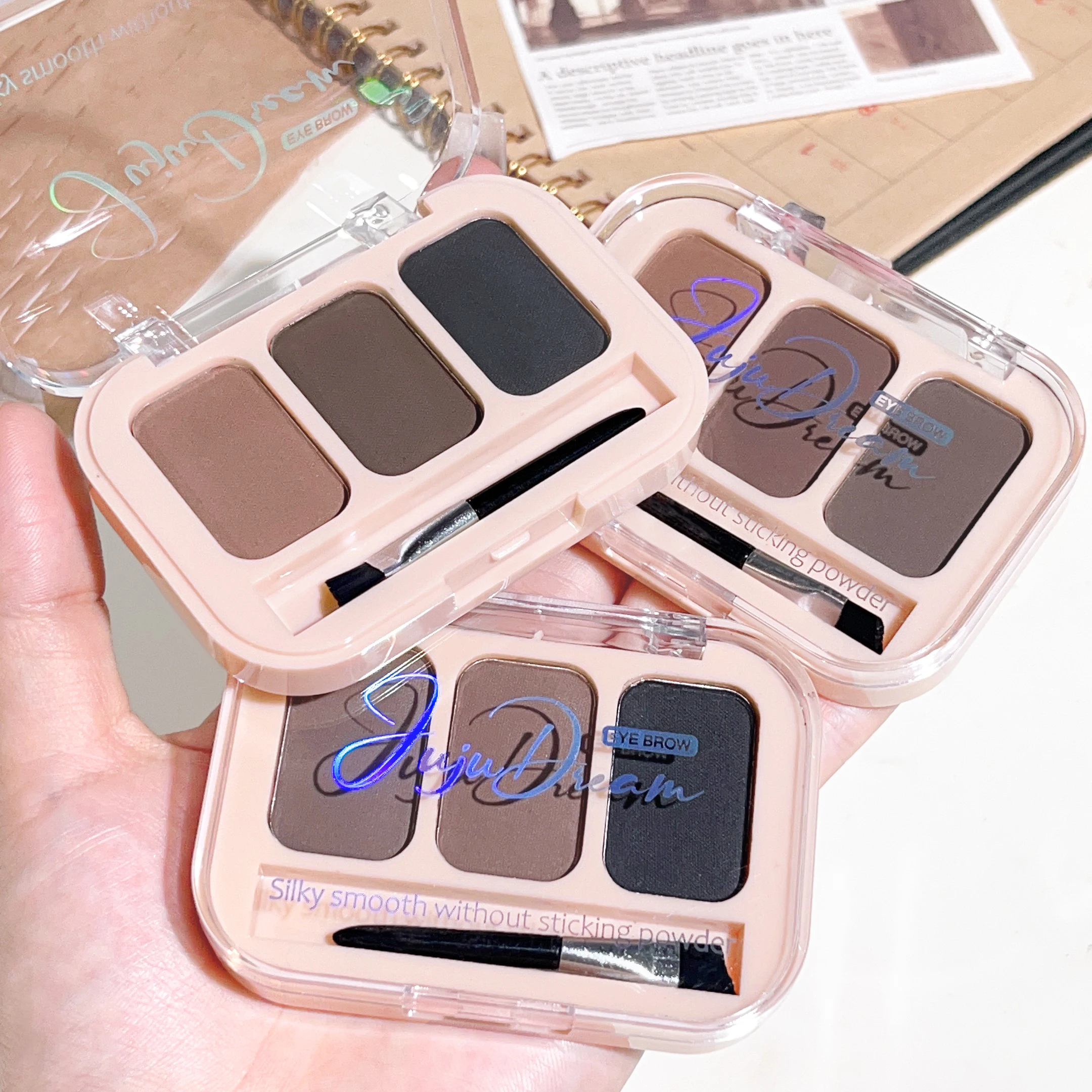 Pó de sobrancelha tricolor: pó de sobrancelha tridimensional natural, maquiagem fácil de aplicar, à prova d'água e não refundante, diariamente