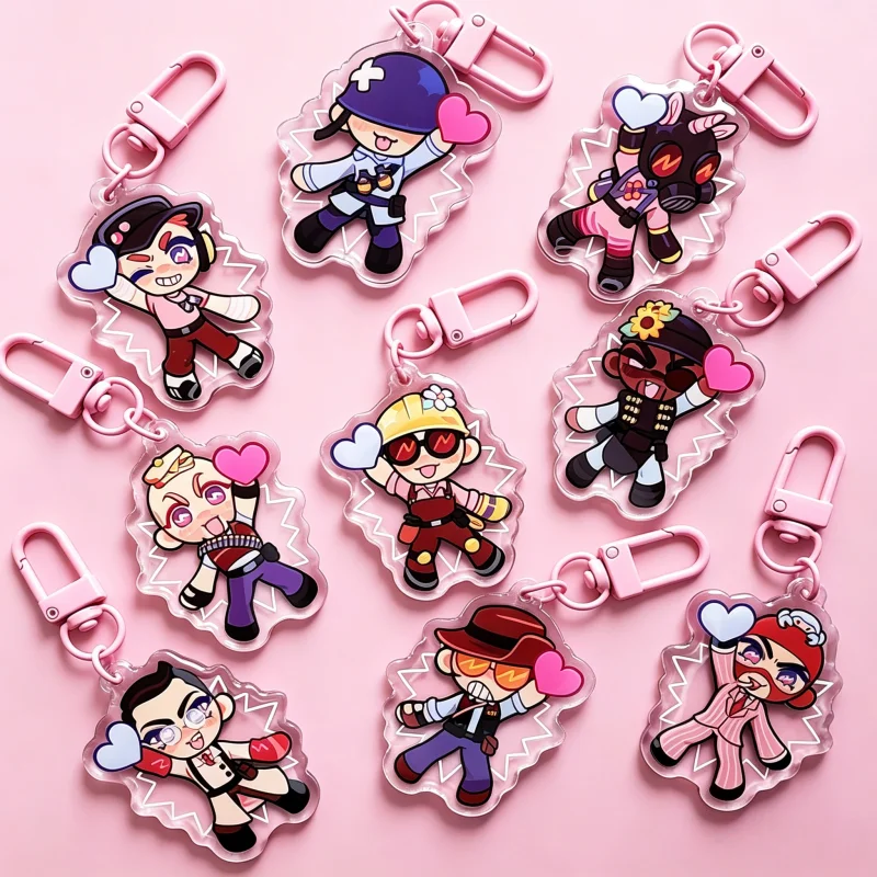 Team Fortress 2 Inspirierter Mercenary Doppelseitiger Acryl-Schlüsselanhänger Niedliches Chibi-Geschenk für Spielfans