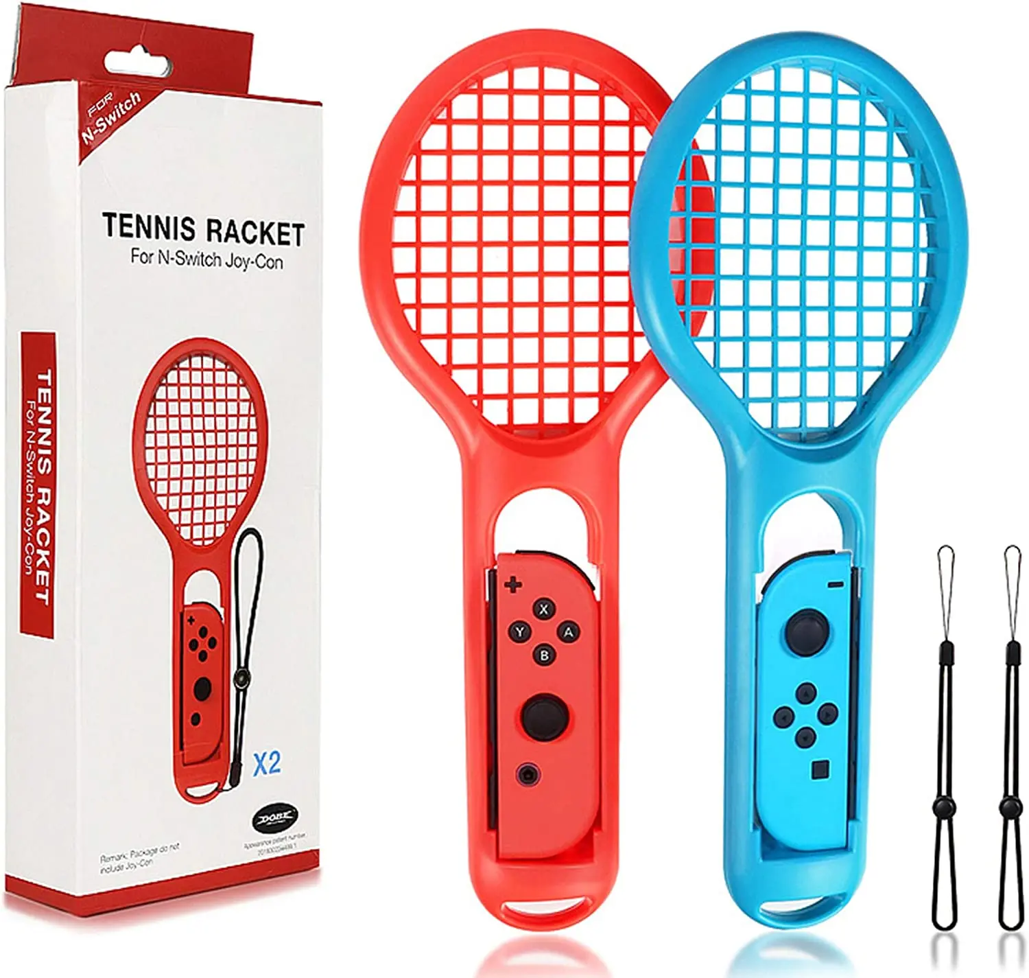 Nintendo Switch Joy Tennis racket for controllers compatible with Mario Tennis Aces Games - 2 pieces, blue and red