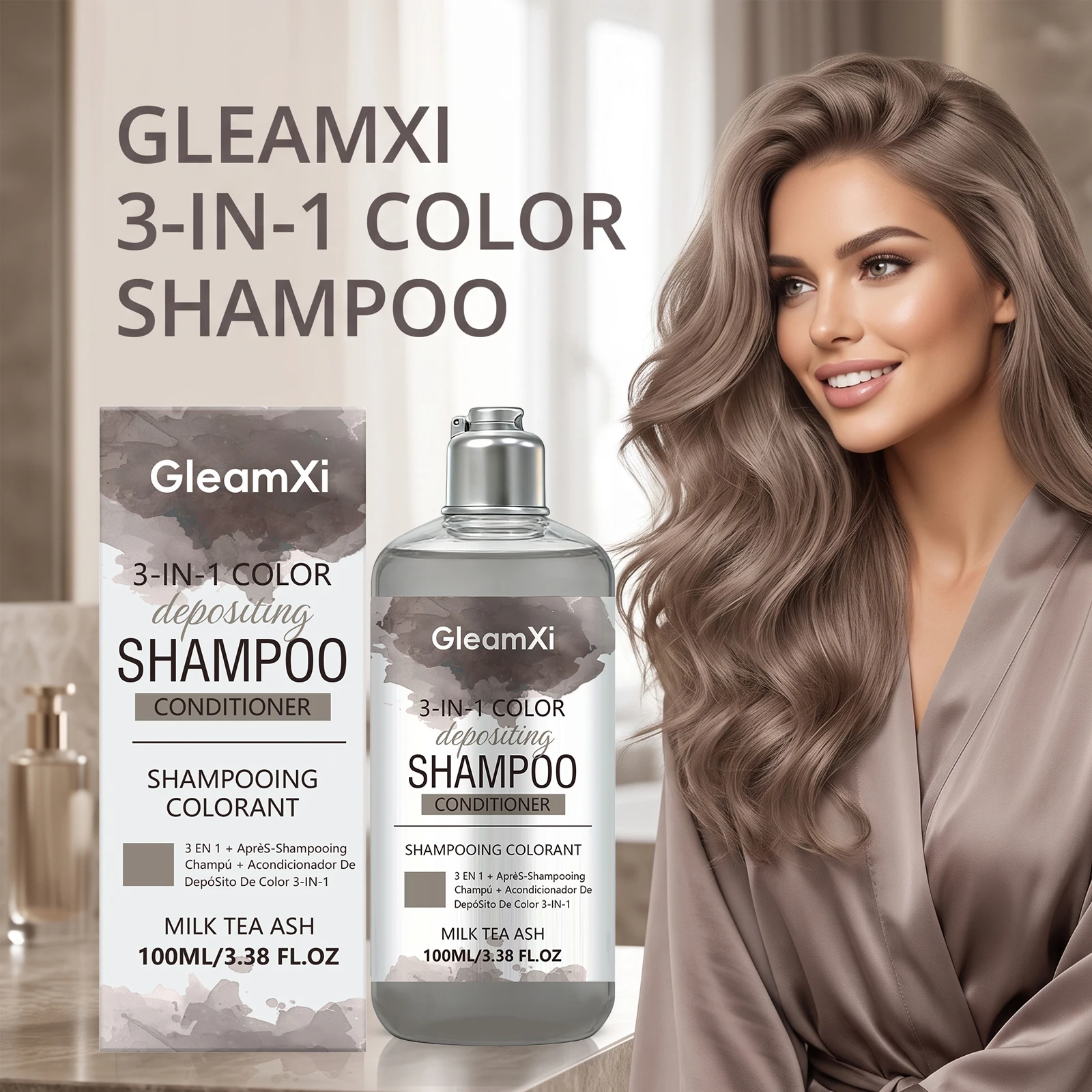 3 in 1 Color Depositing Shampoo Conditioner Milk Tea Ash Hair Color Oil Control Deep Cleansing Damage Repair Nourishing Hair Dye Shampoo