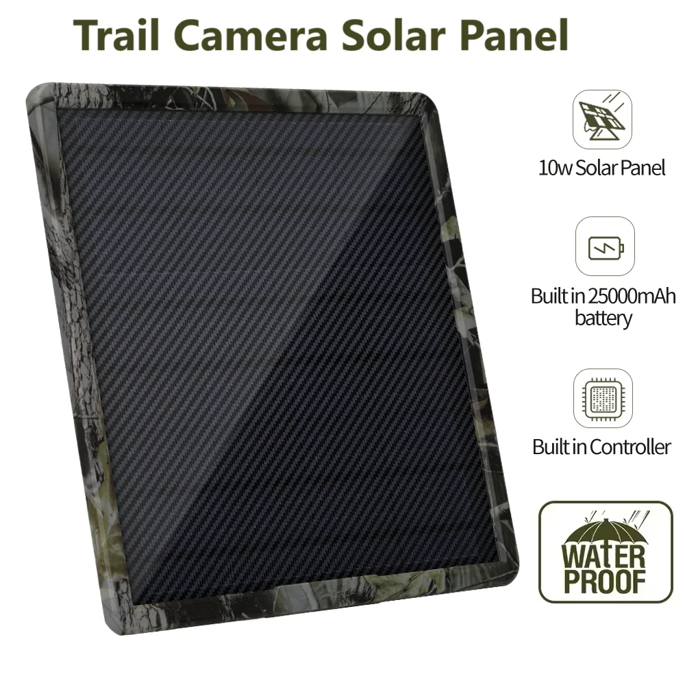 Trail Camera Solar Panel, Solar Charger Kit 12V/2A Build-in 25000mAH Rechargeable Battery IP66 Waterproof Hunting Accessory