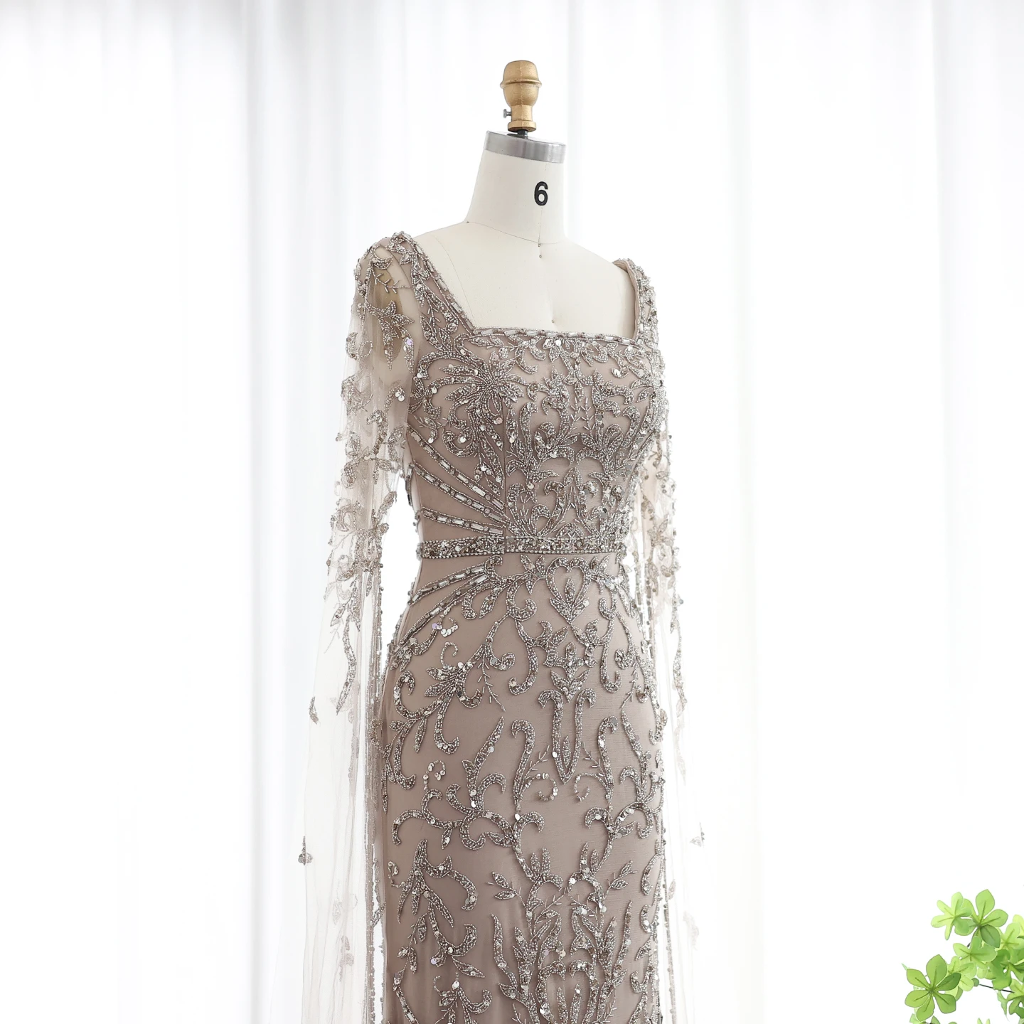 Sharon Said 2026 Luxuriöses Arabisches Türkisfarbenes Abendkleid mit Cape-Ärmeln, Quadratischem Ausschnitt, Arabian Nights Ballkleid SS469 Maßanfertigung – Detail 22