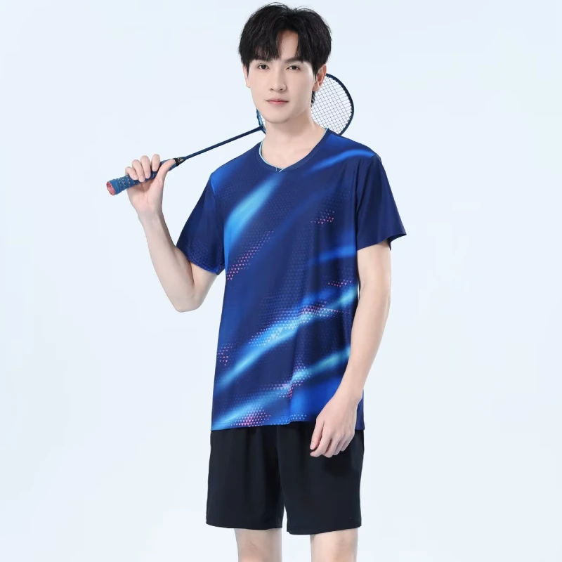 

Men Quick Dry Badminton Shirt Breathable Table Tennis T-Shirt Lightweight Sports Jersey Custom Name Logo