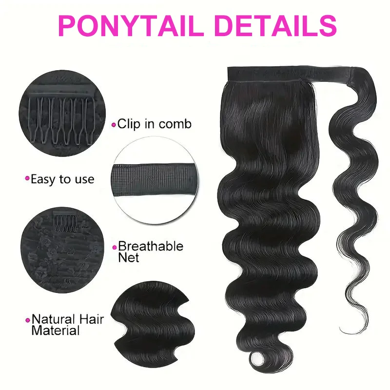 Body Wave Human Hair Wrap Around Ponytail Clip In Brazilian Remy Hair Ponytail Natural Color Heat Resistant Pony Tail For Women