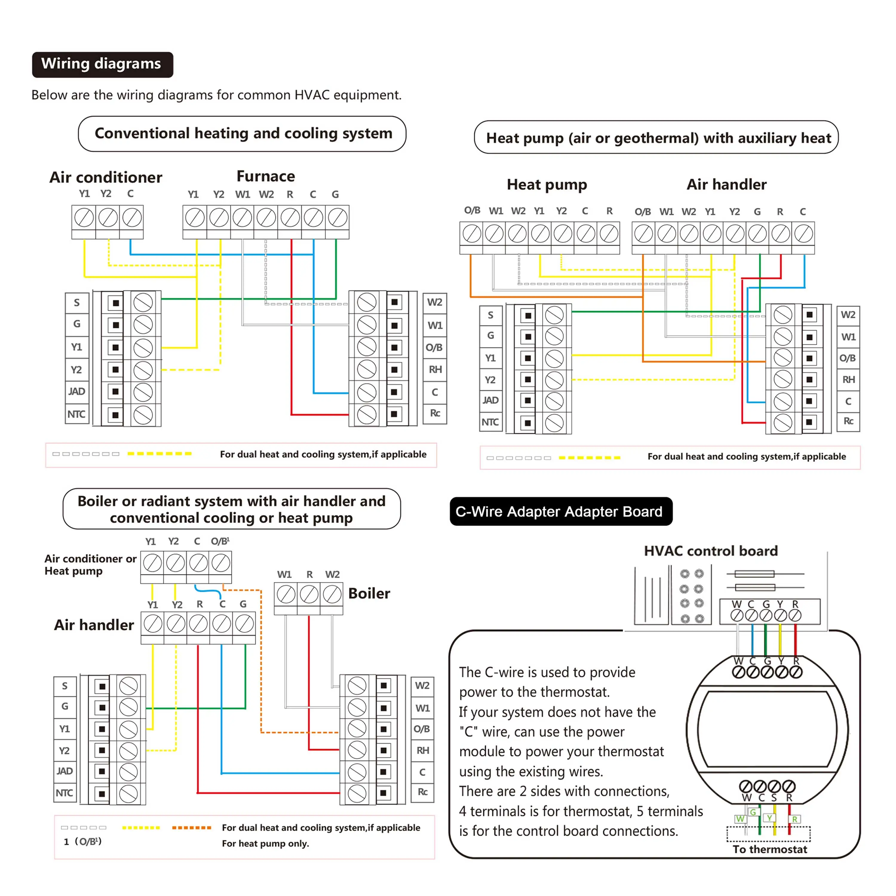 24V C Wiring Thermostat Heat Pump for HVAC System W C G Y R Connect Smart WIFI Remote Control