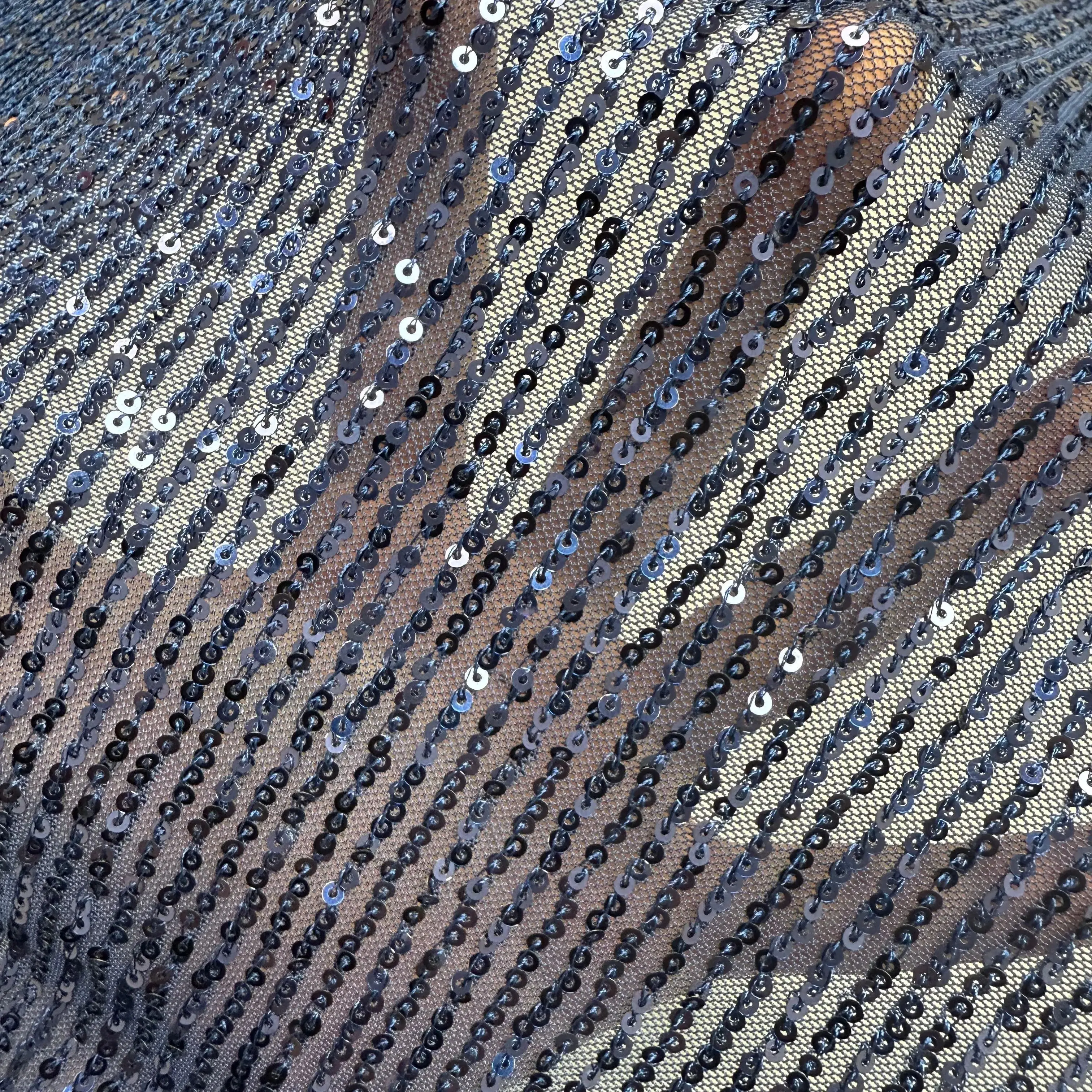 

Simple Solid Color Sequin Lines Embroidered lace Black fabric French High Quality 2025 for Sewing Wedding Dresses by 5 Yards