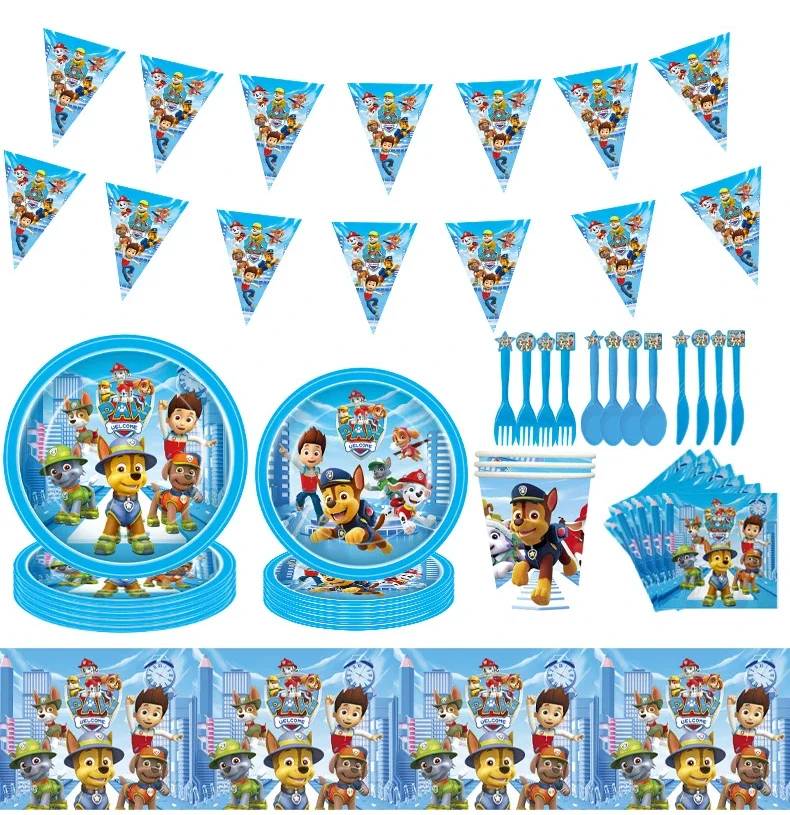 Paw Patrol – décoration de fête d'anniversaire pour enfants, jouet cadeau pour filles, fournitures de fête, vaisselle en papier, ensembles de ballons, assiette et tasse