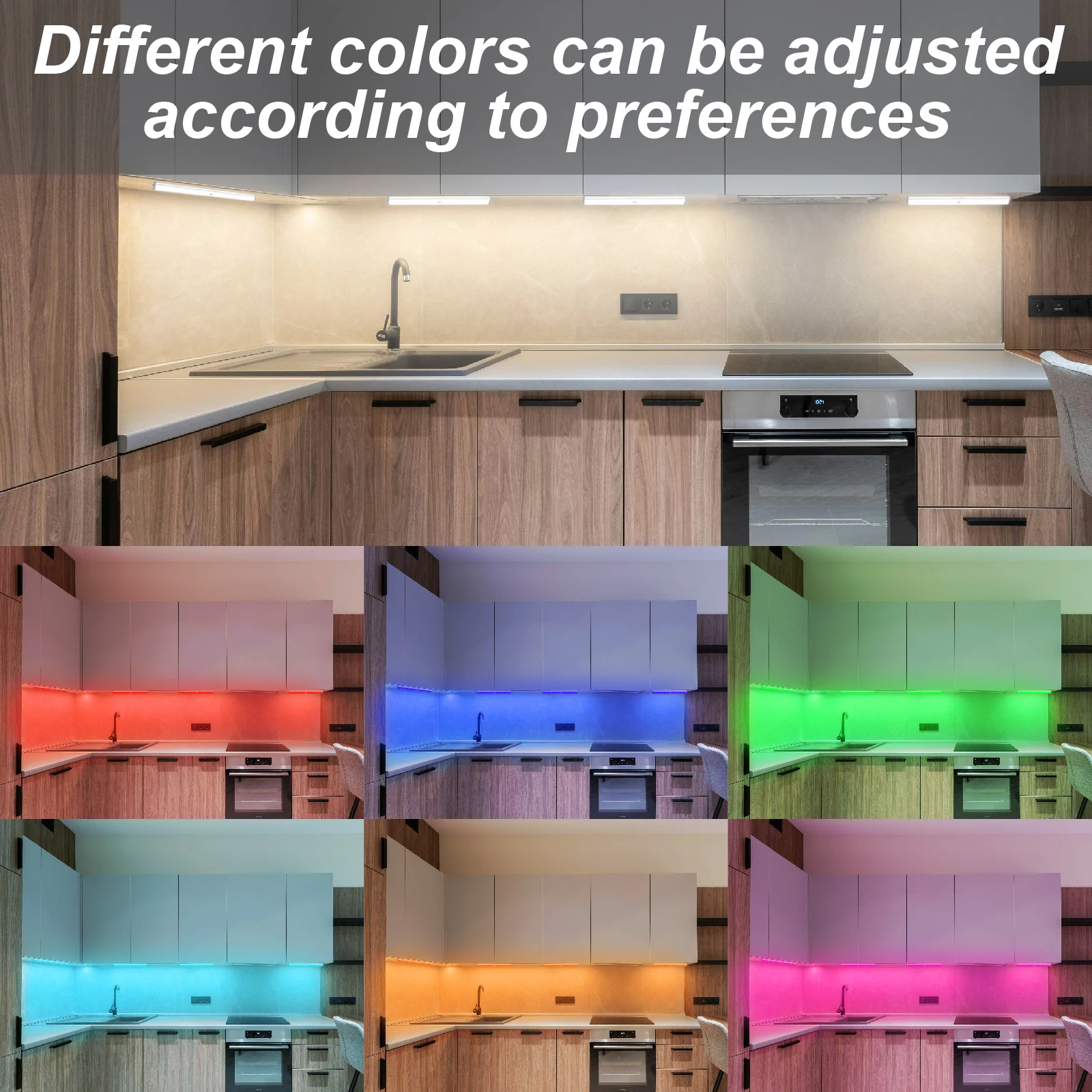 LEPOTEC 1pc 24LED RGB Wireless Rechargeable Motion Sensor Cabinet Lights,Lights for Kicthen,Bedroom,Hotel,Bar,Game room