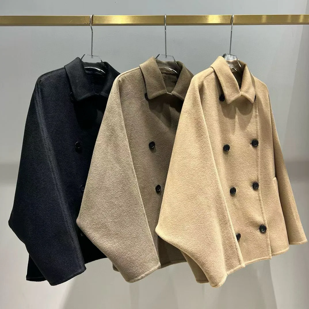 

Осеннее женское короткое пальто из кашемировой шерсти с рукавами «летучая мышь»