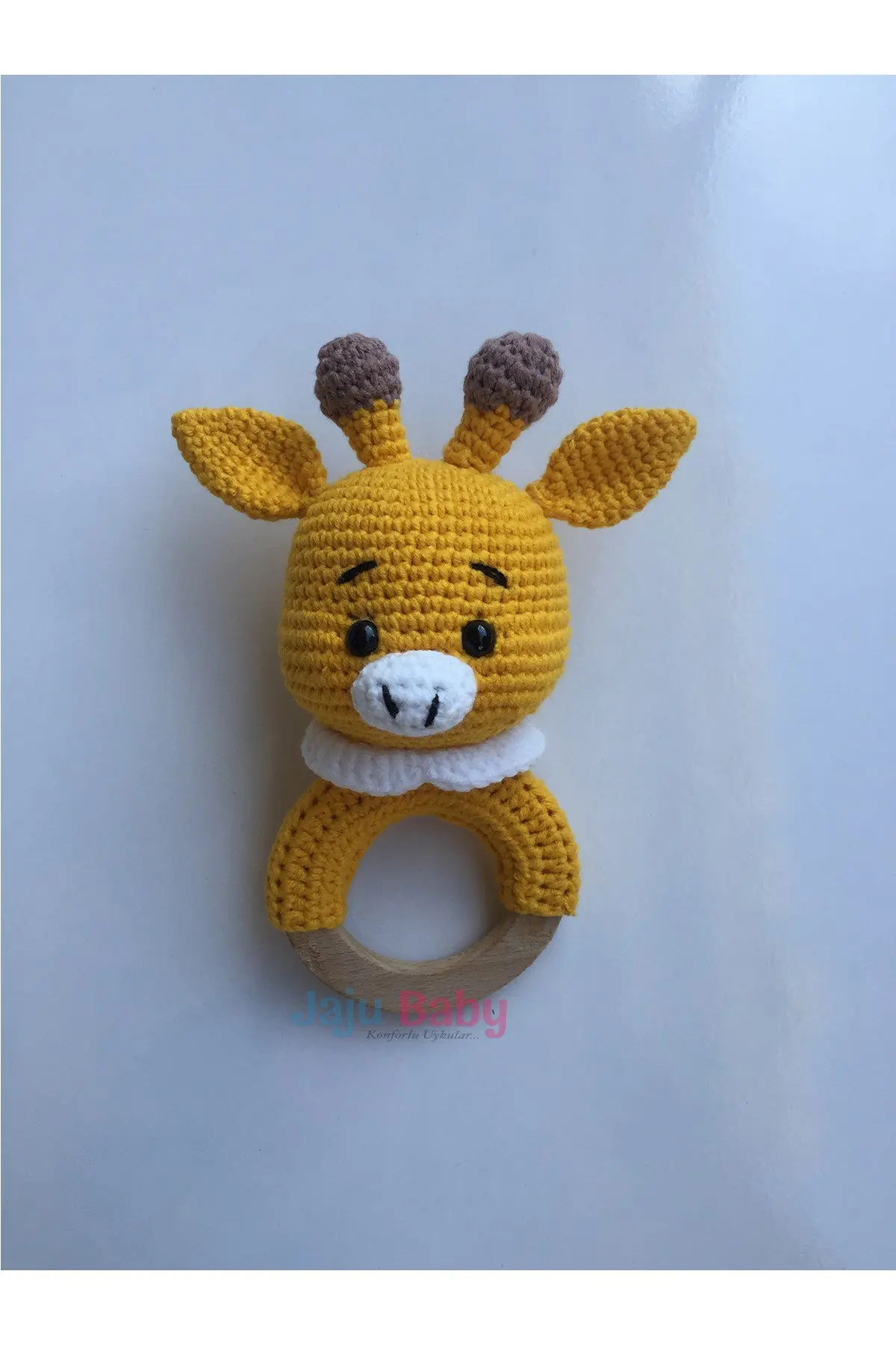 Handmade Amigurumi Giraffe 33 cm Rattle and Pacifier Chain Set of Three