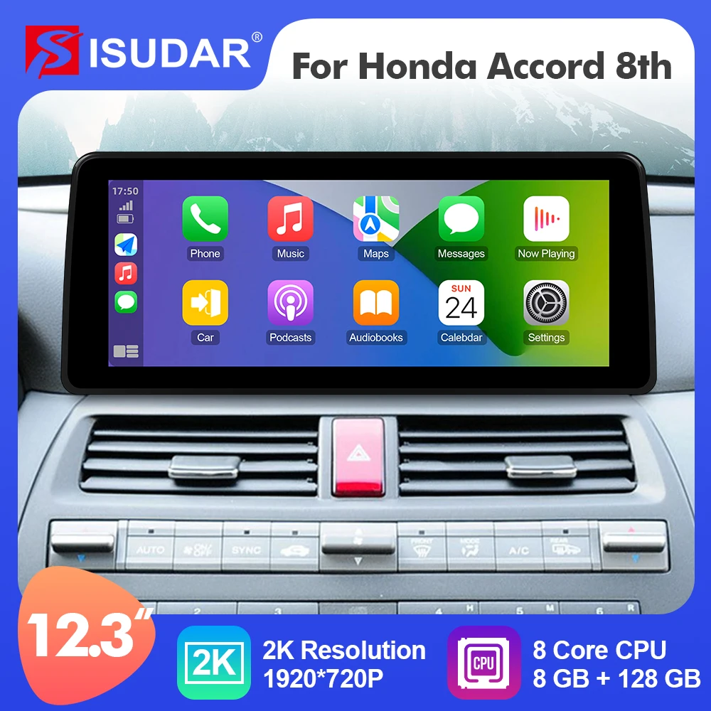 ISUDAR 12.3 Inch Android 12 Car Radio For Honda Accord 8th 2008-2013 GPS Auto Multimedia Stereo Player Carplay Camera USB 2 Din