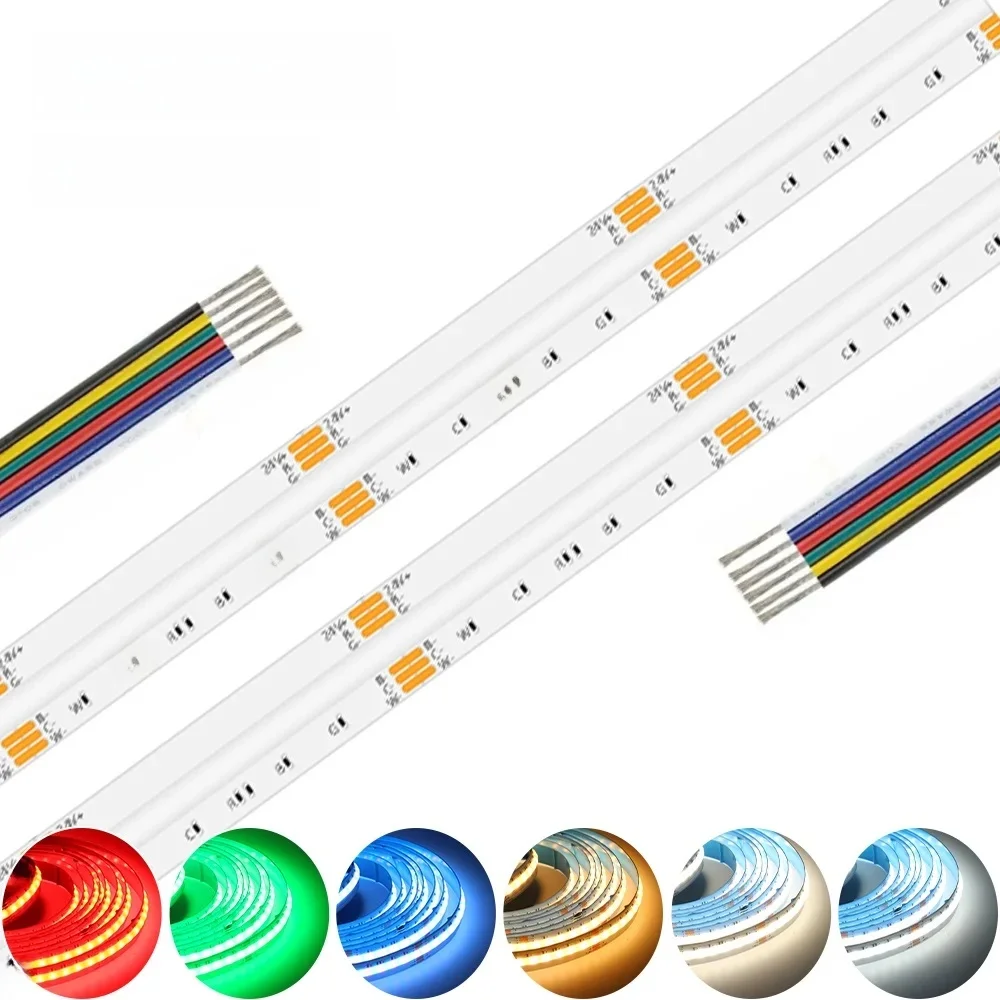 5M Cob Rgbcct Led Strip 24 V 6 Pin 12Mm 840 Diodes Rgb Cct Ww Cw 24 Volt Flexibele Led Streep Neon Tape Lint Lamp Voor Kamer Decor - afbeelding 2