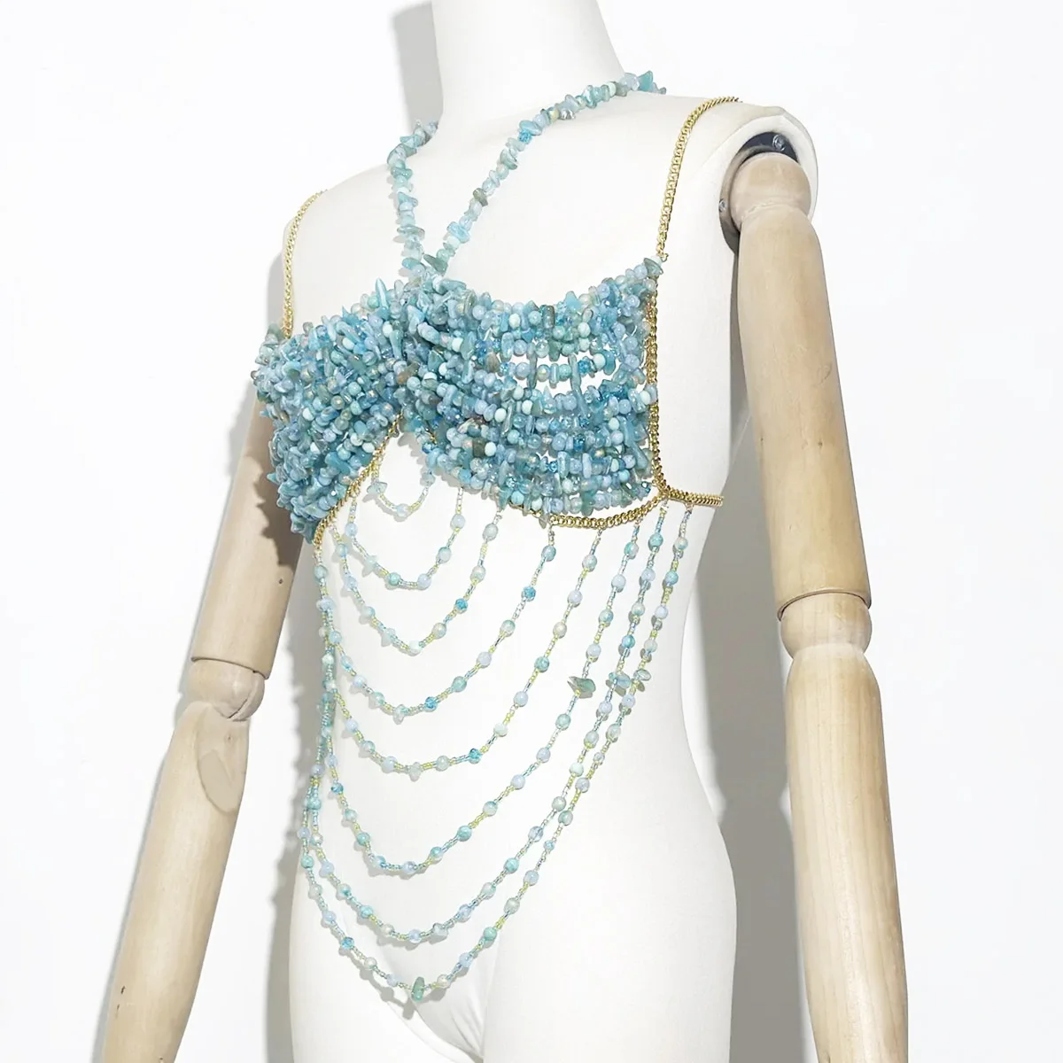 اليدوية الفاخرة الفيروز مطرز الرسن الأعلى هامش الجسم سلسلة حورية البحر أعلى زي Bralette مثير الملابس الداخلية بحر الهذيان الصدرية #3