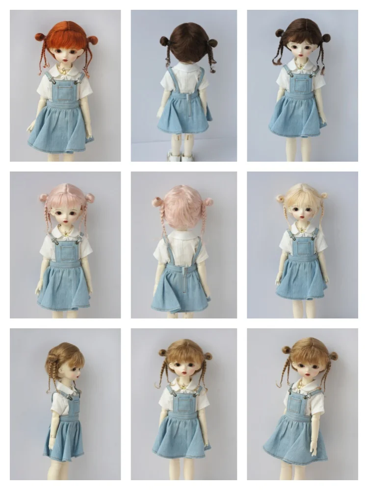 JD857 All Sizes Cute Twins Buns With Braids BJD Mohair Wig For OB11 YOSD MSD SD Cheap 1/12 1/8 1/6 1/4 1/3 Doll Hair Accessories
