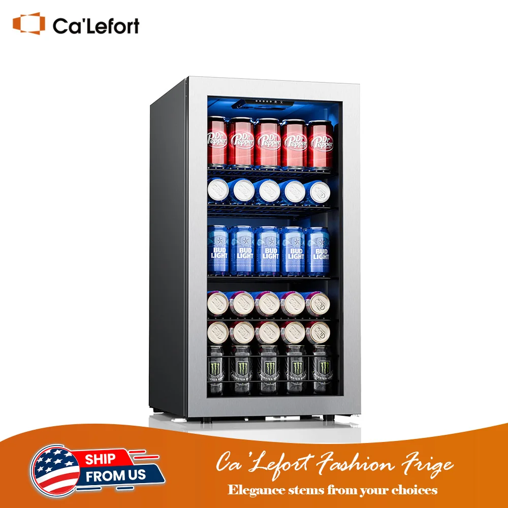 Ca’Lefort Mini Fridge Beverage Cooler - 95-121 Can Capacity Freestanding Refrigerator with Glass Door for Home & Bar Storage