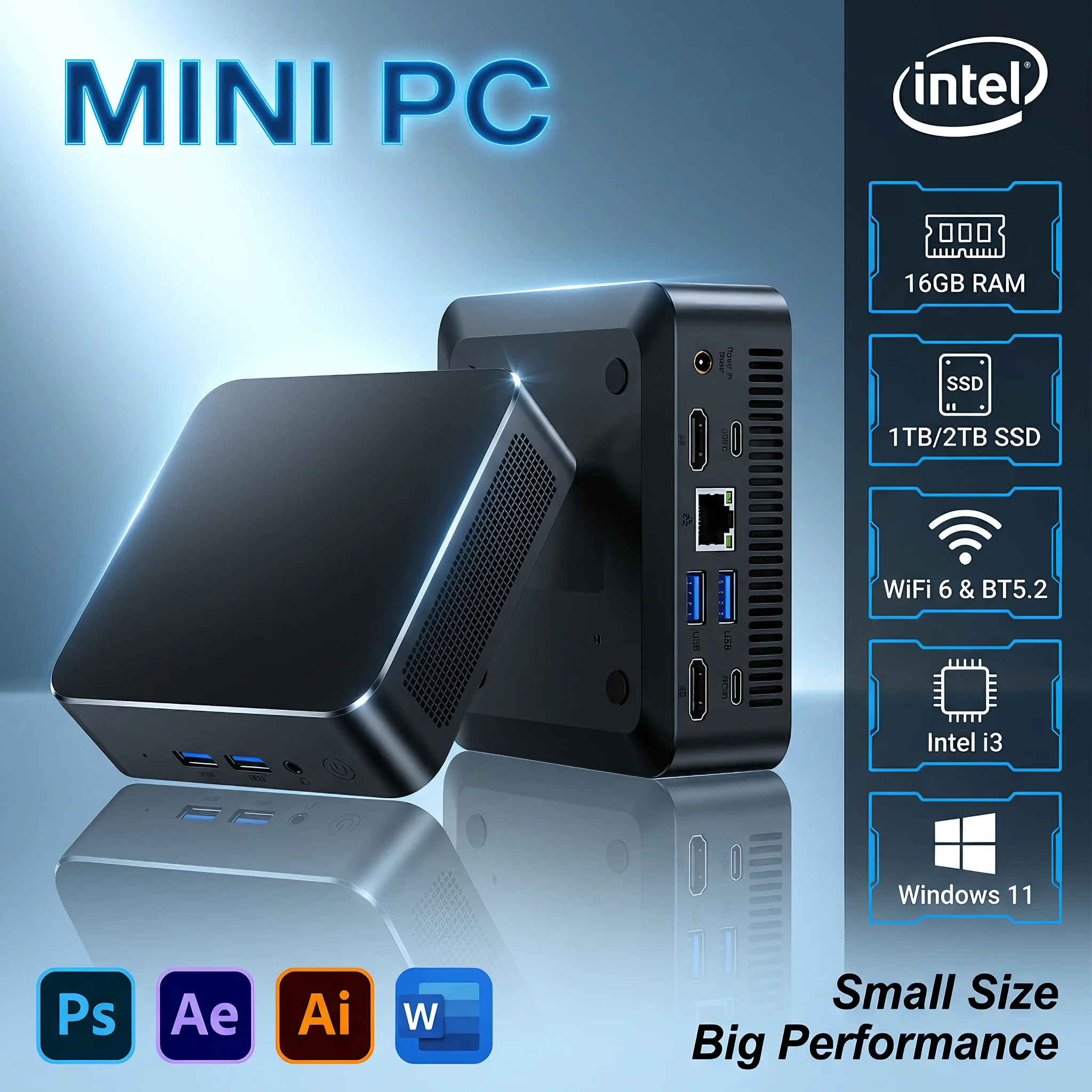 LENO 2026 Mini PC Intel I3-6006U Windows 11 Pro 16GB RAM 1/2TB SSD WiFi6 BT5.2 Computer Desktop Portatile PC Gaming Ufficio 4K HDMI