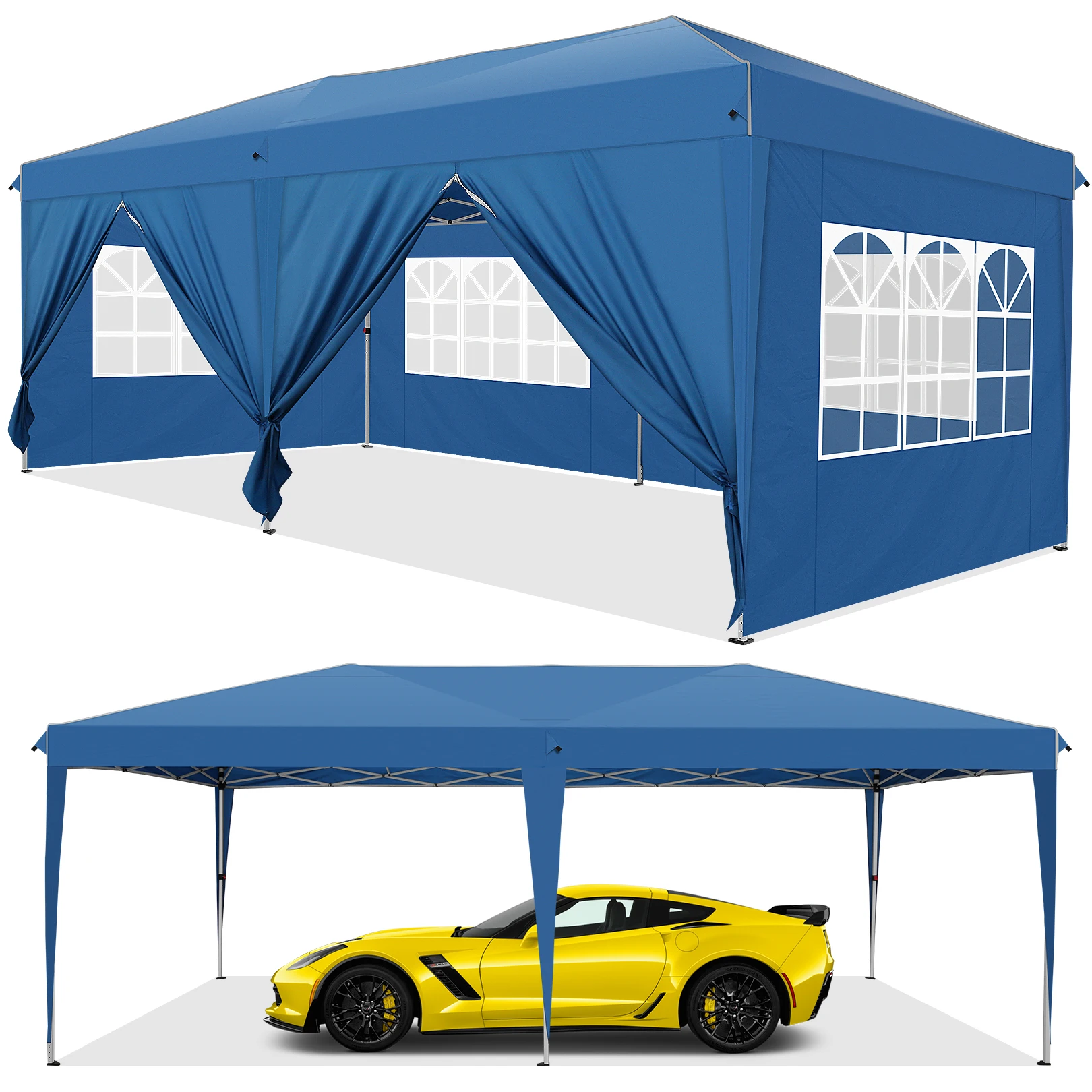 3x6m Pop-up Gazebo Foldable Party Tent with 6 Sidewalls, Easy Assembly for Weddings, Commercial Use, UV50+ Protection Steel Frame