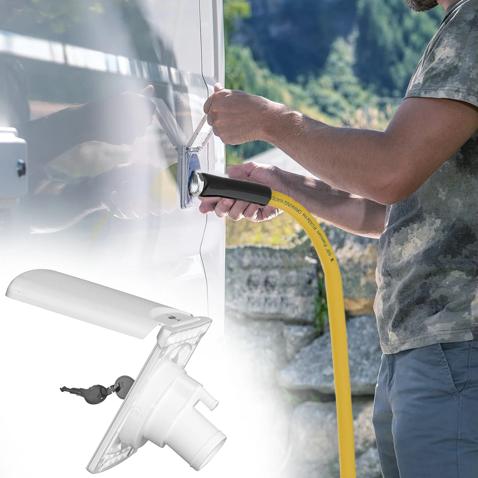 

Гравитационный порт заполнения с крышкой, магнитной крышкой байонет и запирающим ключом, подходит для подключения к пресной воде автофургона, кемпера, каравана.