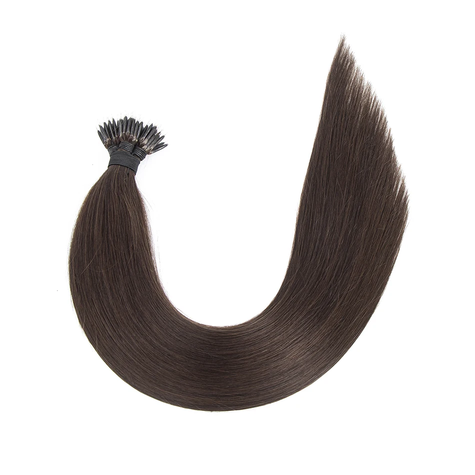 Extensões Nano do cabelo humano do anel, retas, Remy, micro grânulos, extensão do cabelo do anel, cor natural, 0.5g, 0.8g, 1g, vertente, 12-26 \