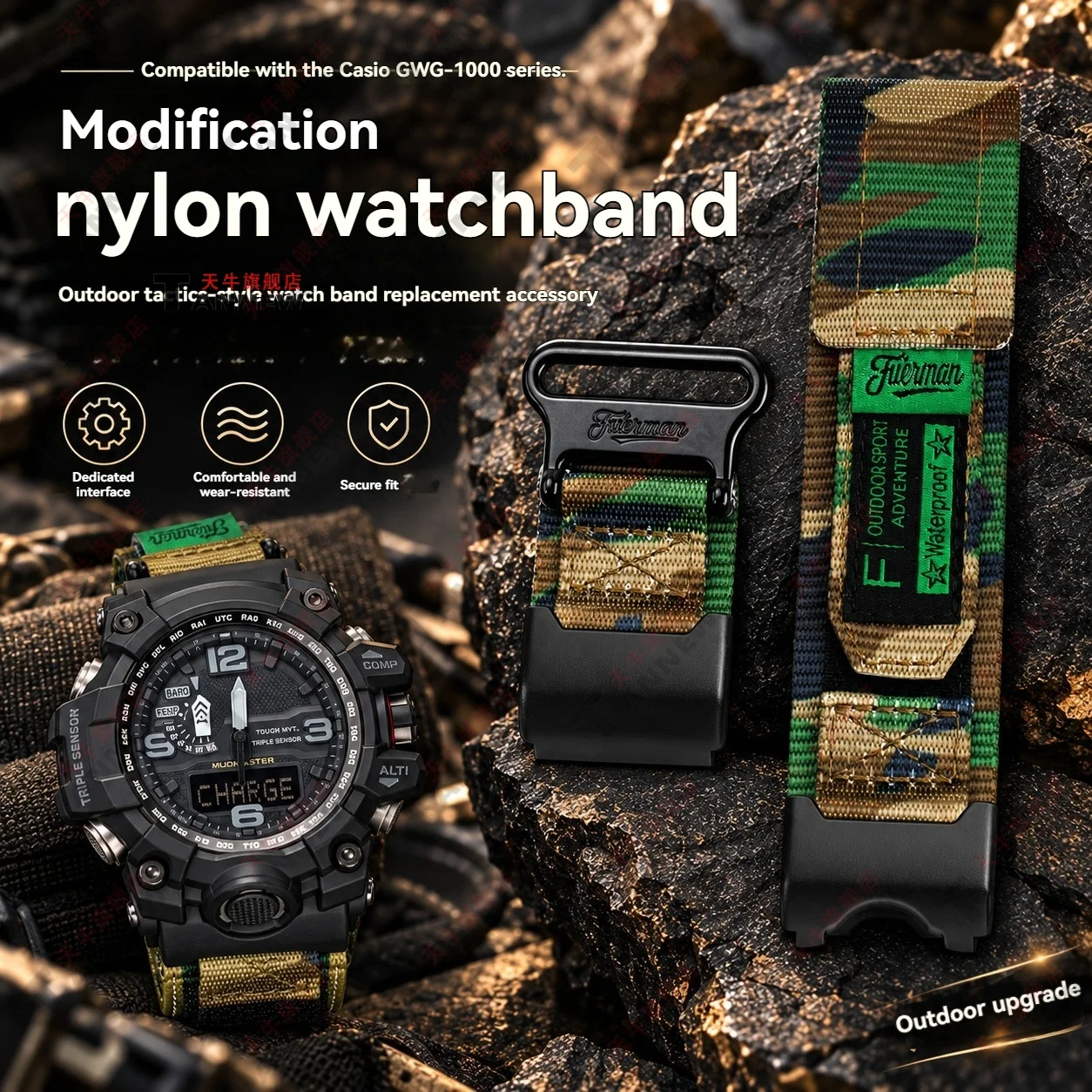 Woven Nylon Canvas Watch Strap for Casio G-Shock Mudmaster GWG-1000 Module 5463 Waterproof Outdoor Sport Replacement Band
