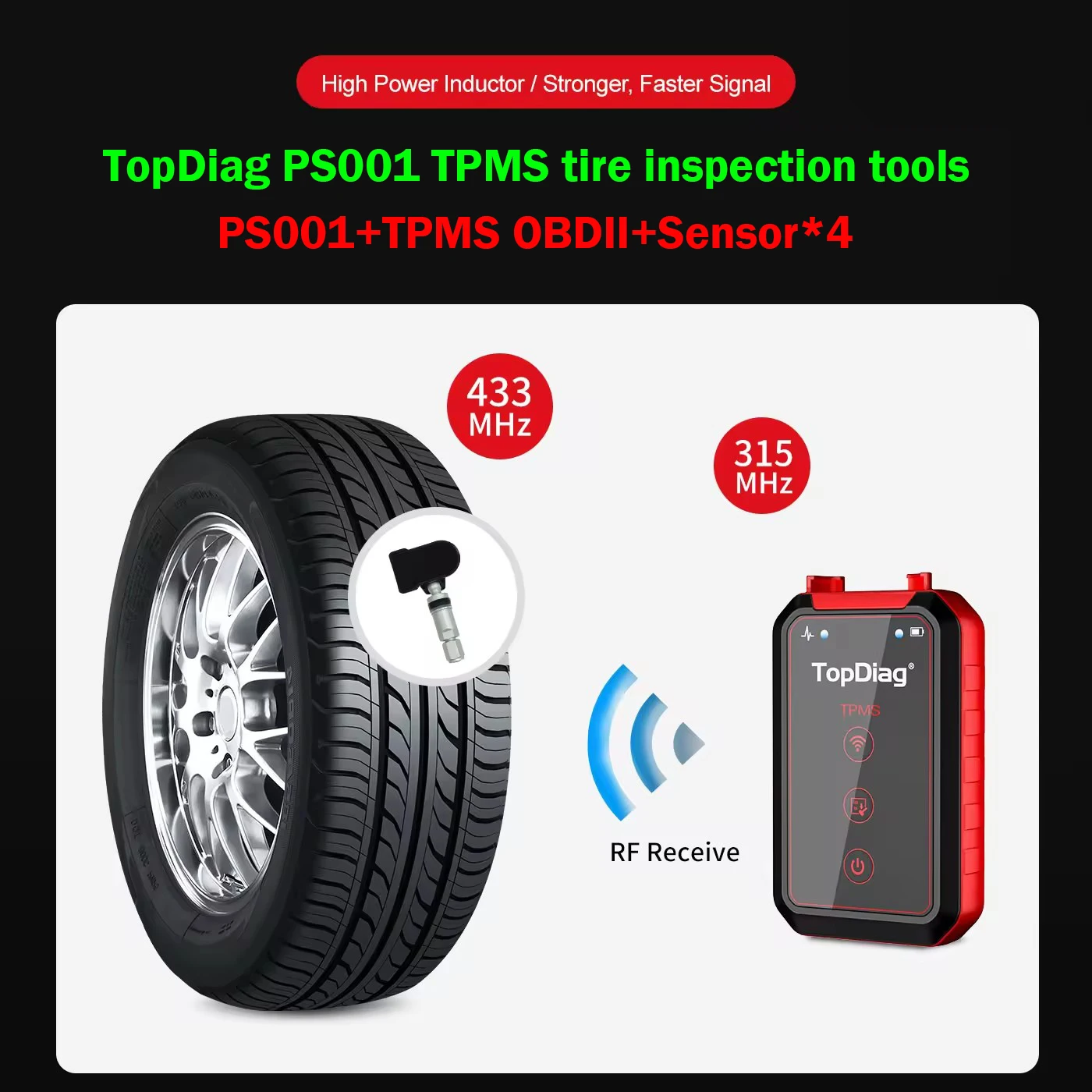 TopDiag PS001 Car TPMS Diagnostic Tire Pressure Tool With TPMS OBDII Kit Activate Relearn All TPMS sensors Program TP-sensors