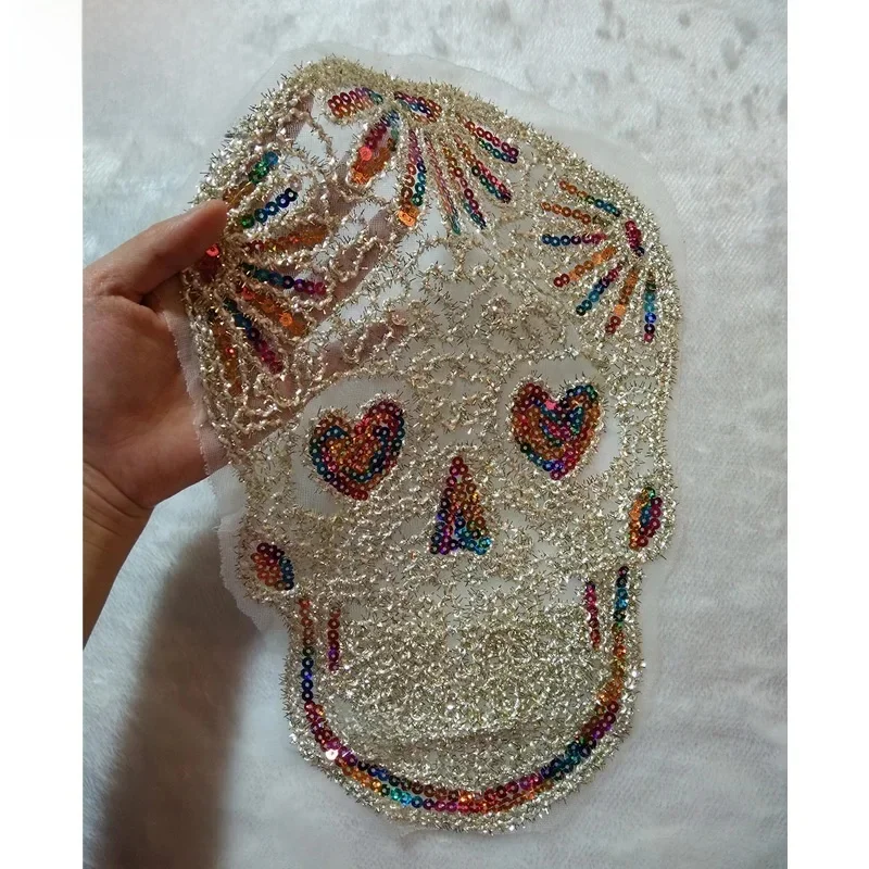 3d koronkowe cekiny łata z czaszką DIY naszywki na ubrania na plastry na odzieżhaftowane motywy aplikacja z koralikami punk hafty odznaki — zdjęcie 2