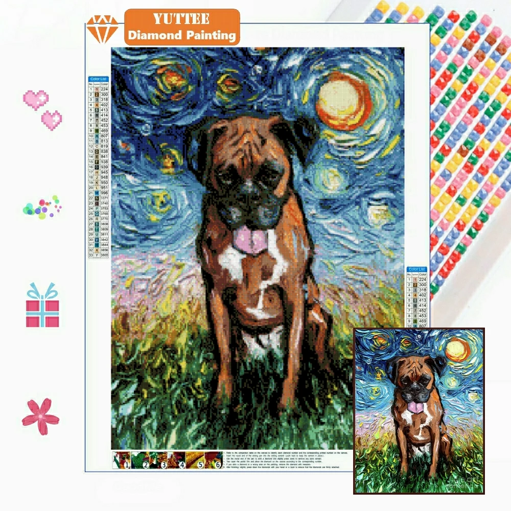 

Boxer Pet Dog Van Gogh Starry Night 5D DIY Diamond Painting Embroidery Animal Art Cross Stitch Crafts Rhinestones Home Decor