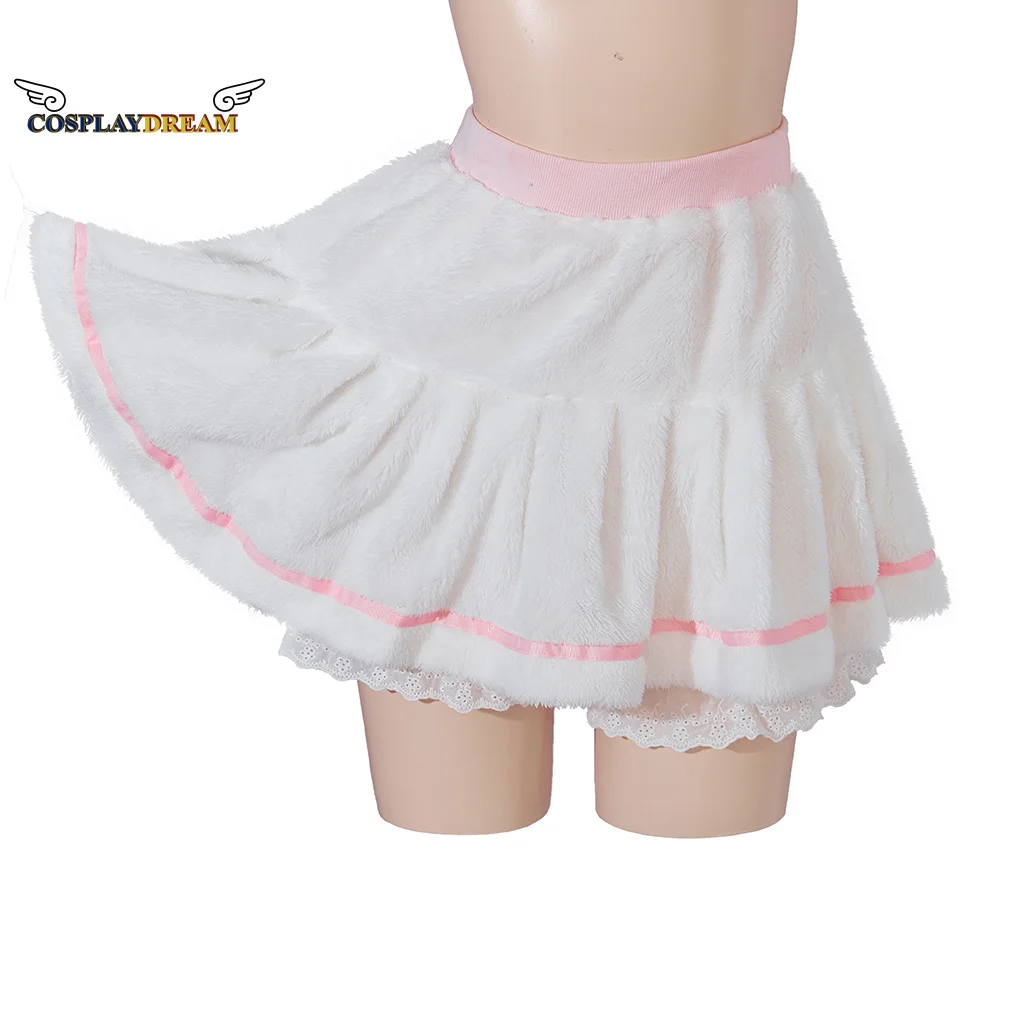 Adult Women Winter Warm Fleece Mini Pleated Pant Skirt Band Waist White Sweet Cute Lolita Skirt Costume For Lady Girls