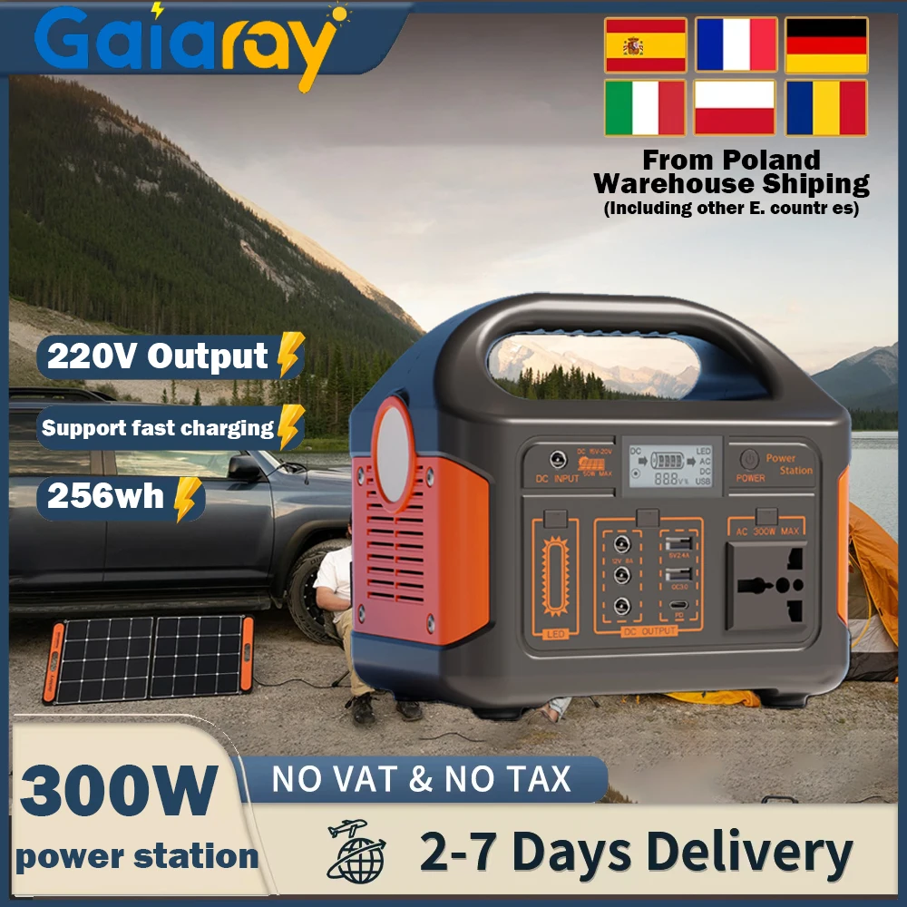 Station d'alimentation portable Gaiaray 300W, générateur solaire, batteries LiFePo4, 220V, 256Wh, stockage d'énergie pour le camping en plein air, les camping-cars