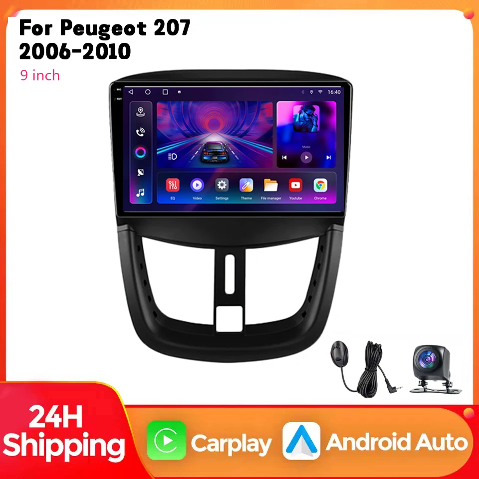 Nuova Versione di Autoradio Android con Lettore Multimediale per Peugeot 207 2006-2010, Carplay, 4G, Wifi, GPS, RDS, DVD, Stereo Auto, DSP