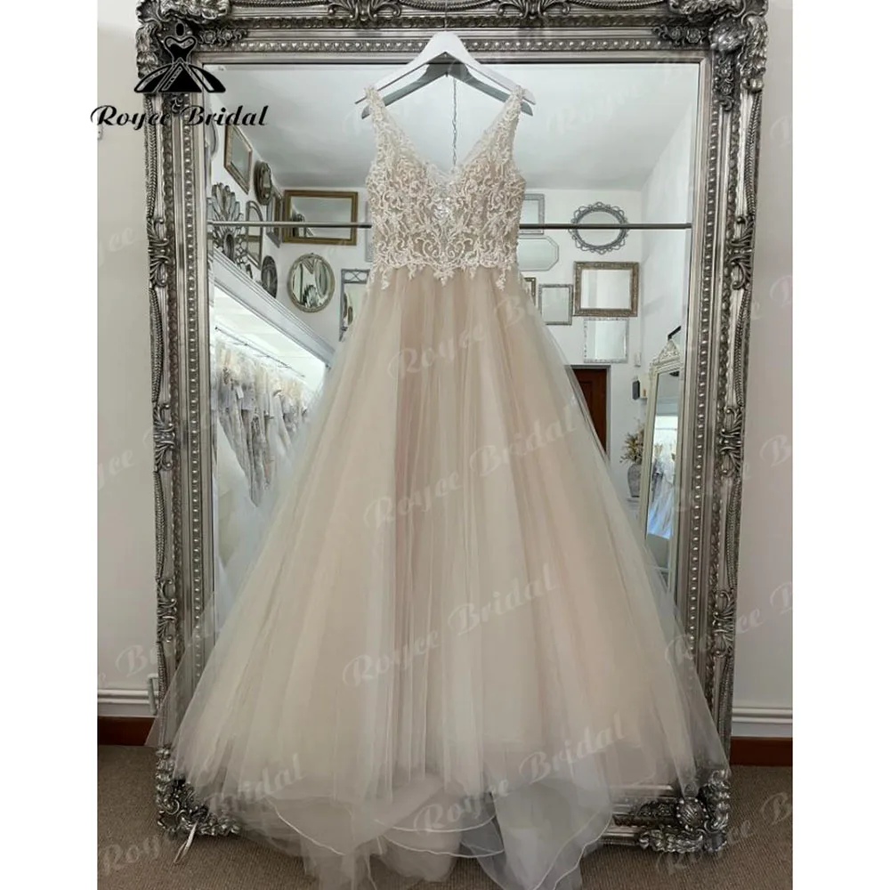 Trouwjurk V-Hals Kanten Appliques Mouwkleding Trouwjurk Voor Vrouwen 2024 Bruidsjurk Aanpassen Vestidos De Novia Para Boda Civil