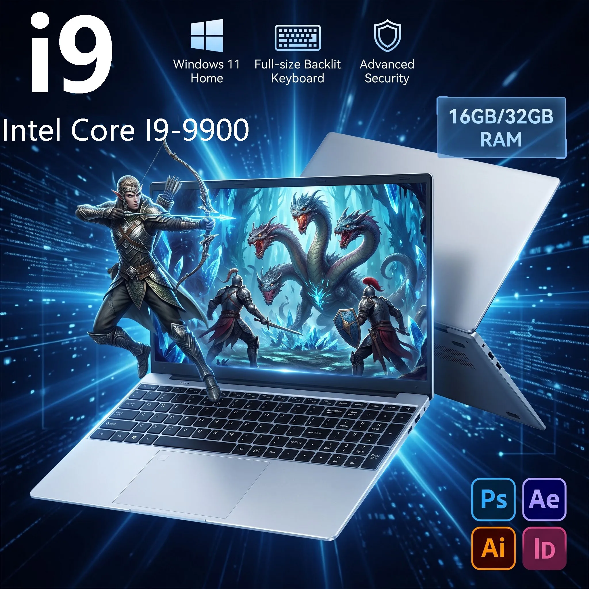 LENO 2026 Nuovo Laptop Ultra Sottile 15,6" Intel Core I9-9900 32GB RAM 2TB SSD 1080P FHD Windows 11 Notebook Portatile ad Alte Prestazioni