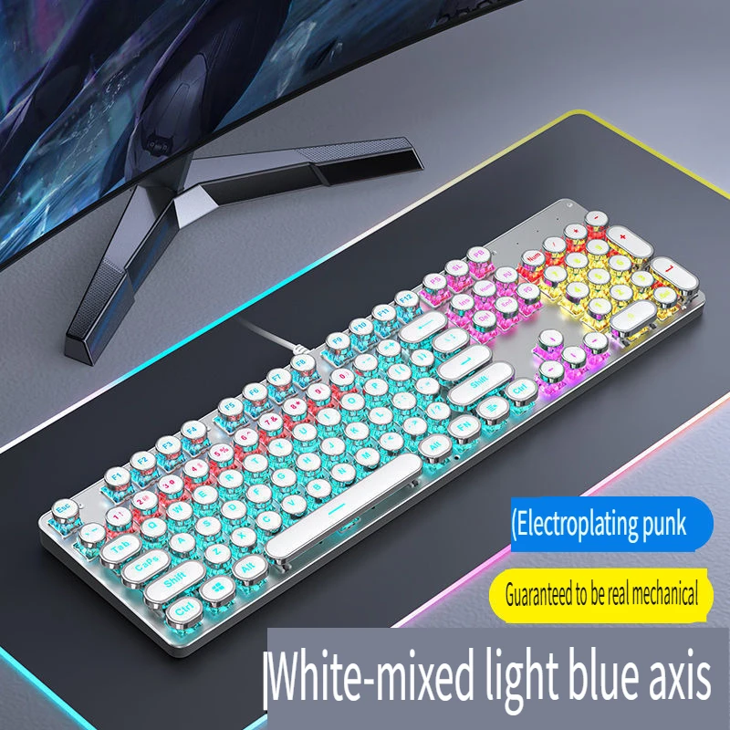 

TK100 Wired Mechanical Gaming Keyboard Retro Steampunk Style Blue Switch RGB Backlit Knob Ergonomic Office Laptop PC