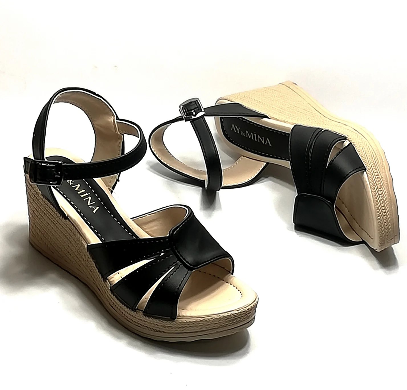 Women's black sandals 7 cm padding height quality summer new season luxury for flamboyant office and daily use