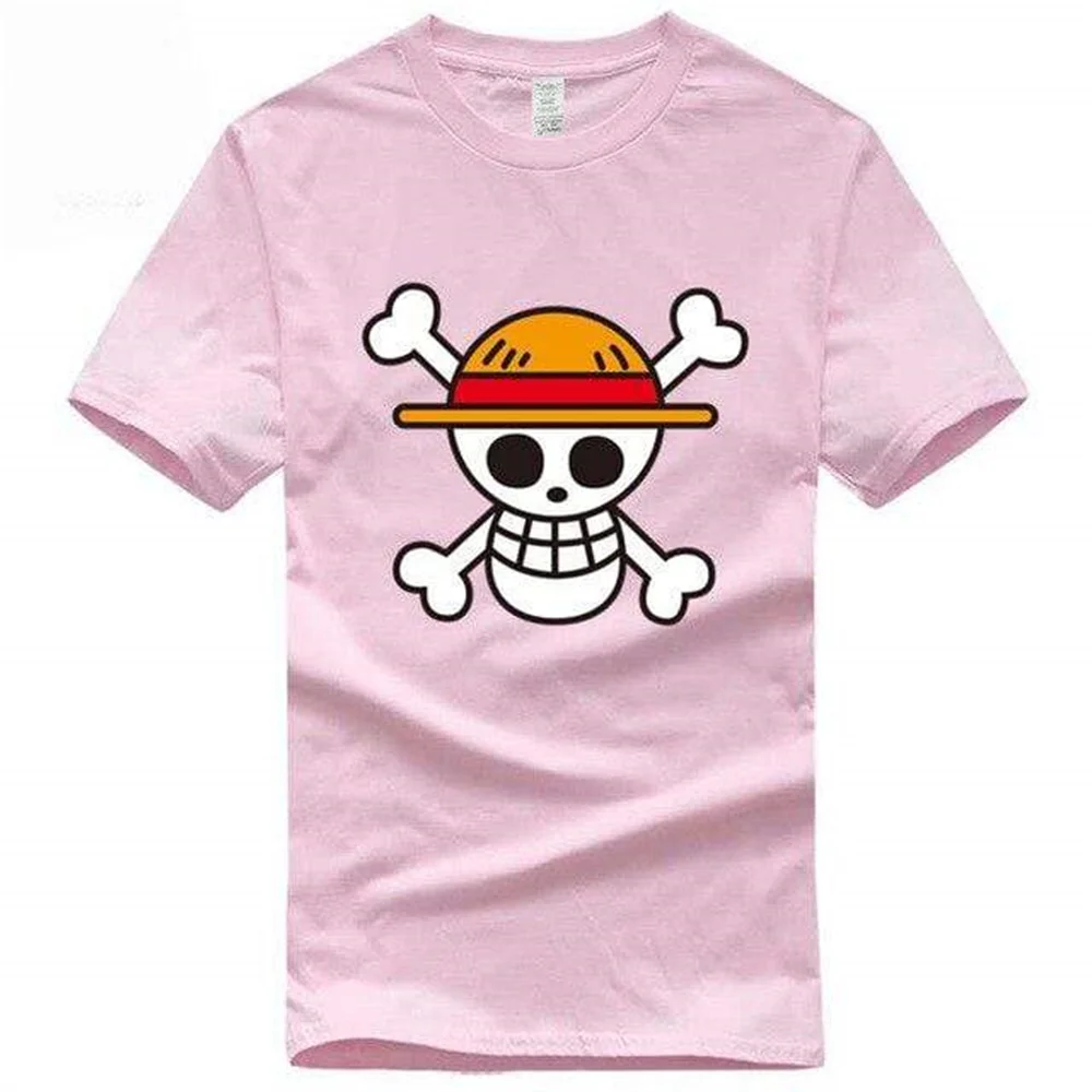 Camiseta japonesa de algodão anime masculina e feminina, tops de manga curta, streetwear casual, estampa de logotipo chapéu de palha, roupas