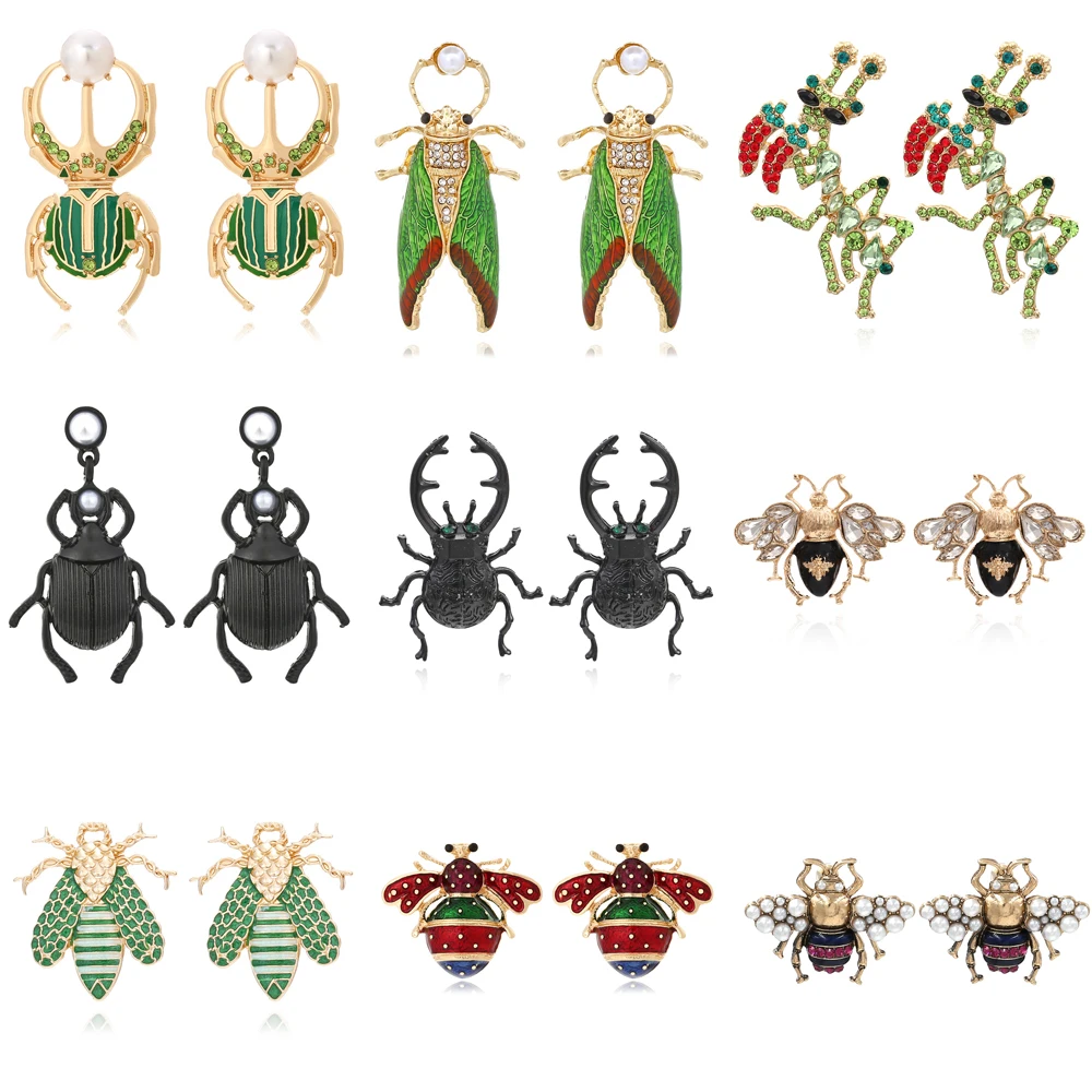 Fashion Insect Beetle Drop Earrings for Women Accessories Trendy Rhinestone Gold Color Earrings Party Jewelry Gift