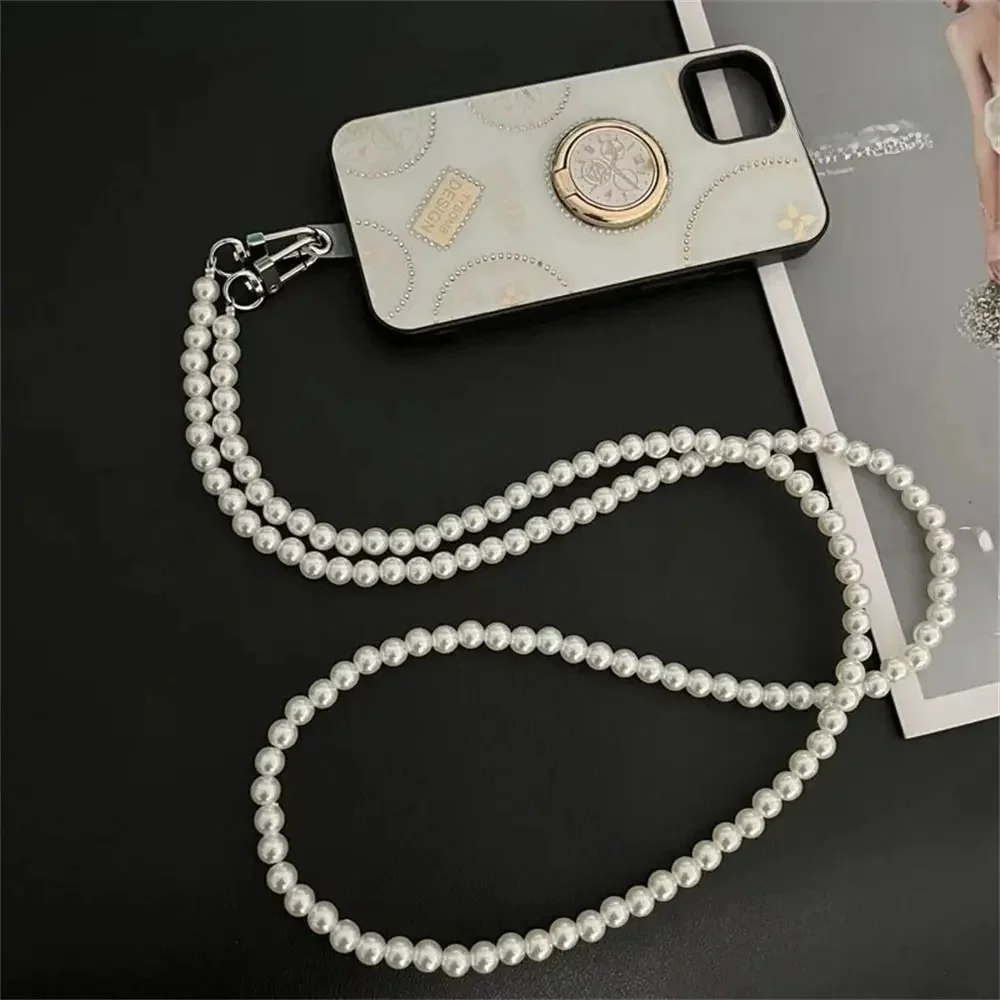 Wisiorek pasek na nadgarstek Anti-lost For etui na telefon Pearl pasek długie perłowe smycz smycz na telefon komórkowy telefon Crossbody łańcuch — zdjęcie 2